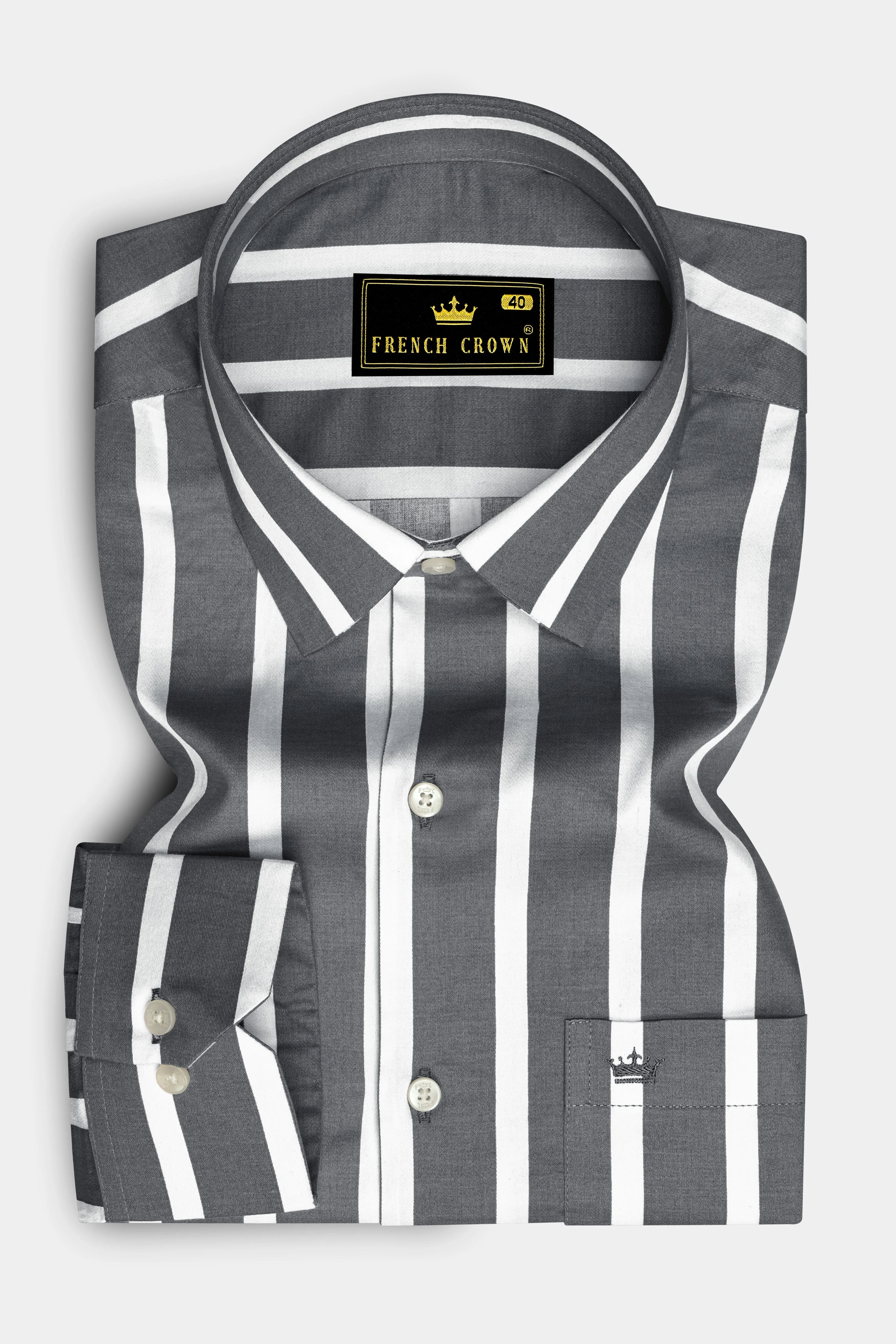 Nordoro-Oslo Gray And Bright White Awning Striped Subtle Sheen Super Soft Premium Cotton Dress Shirt sold by French Crown product image thumbnail 4