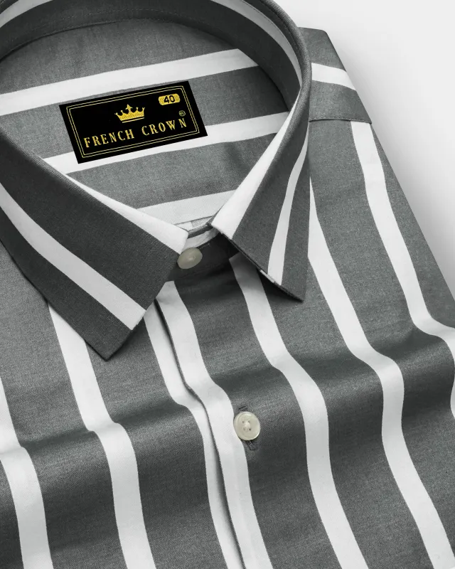 Nordoro-Oslo Gray And Bright White Awning Striped Subtle Sheen Super Soft Premium Cotton Dress Shirt sold by French Crown