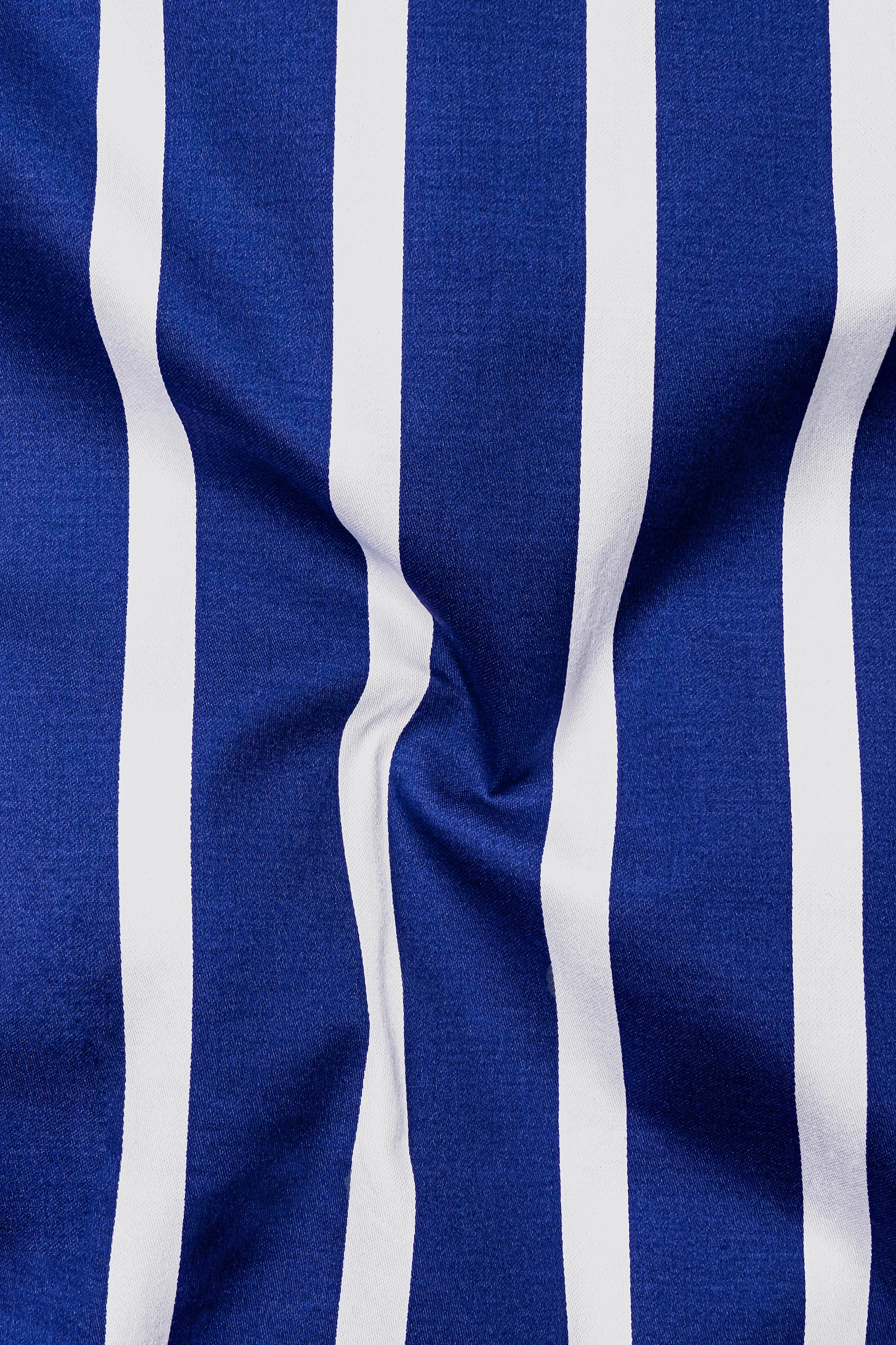 Marivon-Chambray Blue And Bright White Awning Striped Subtle Sheen Super Soft Premium Cotton Dress Shirt sold by French Crown product image thumbnail 3