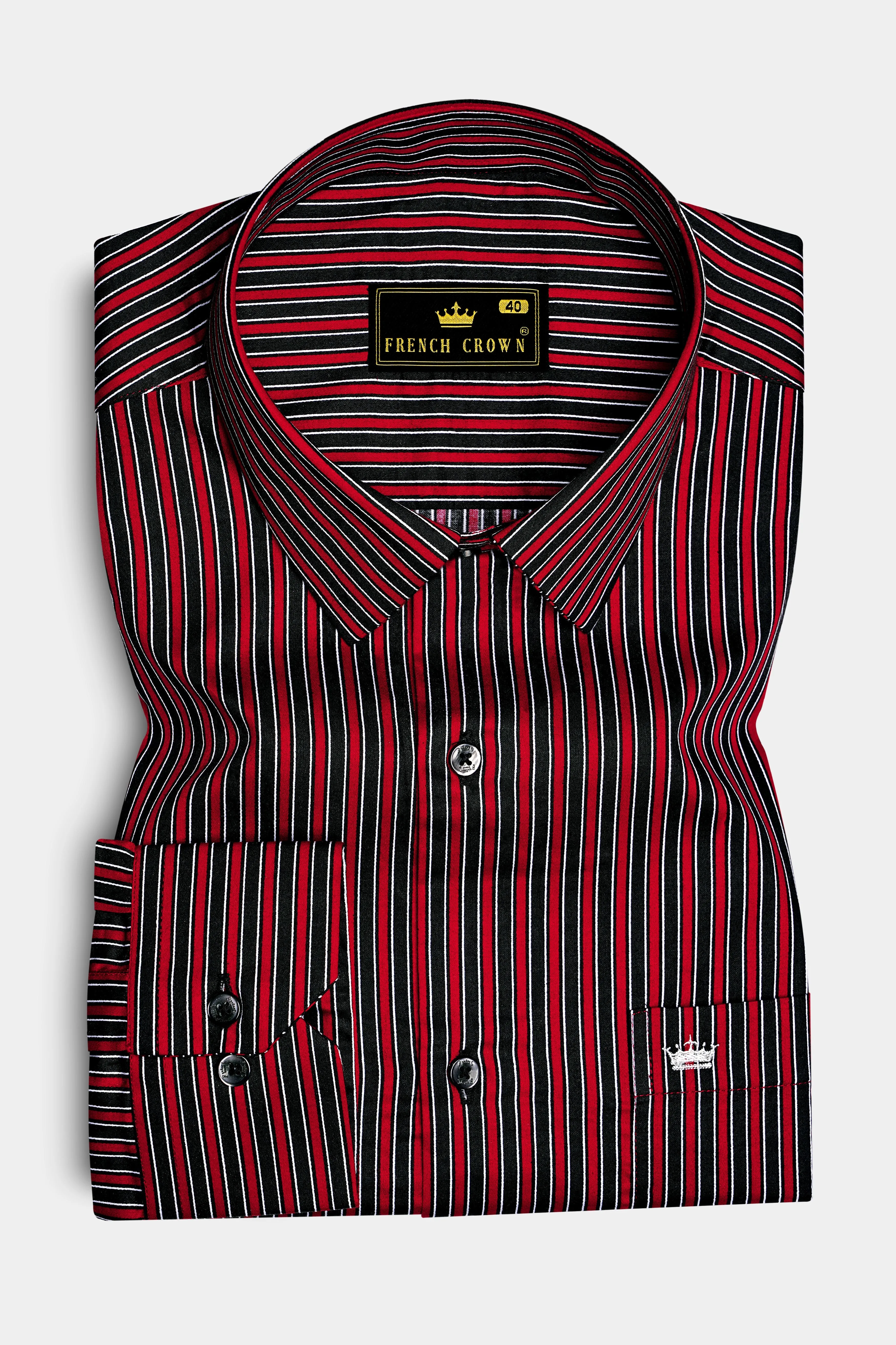 Velshiraz-Shiraz Red And Jade Black Regimental Striped Subtle Sheen Super Soft Premium Cotton Dress Shirt sold by French Crown product image thumbnail 4