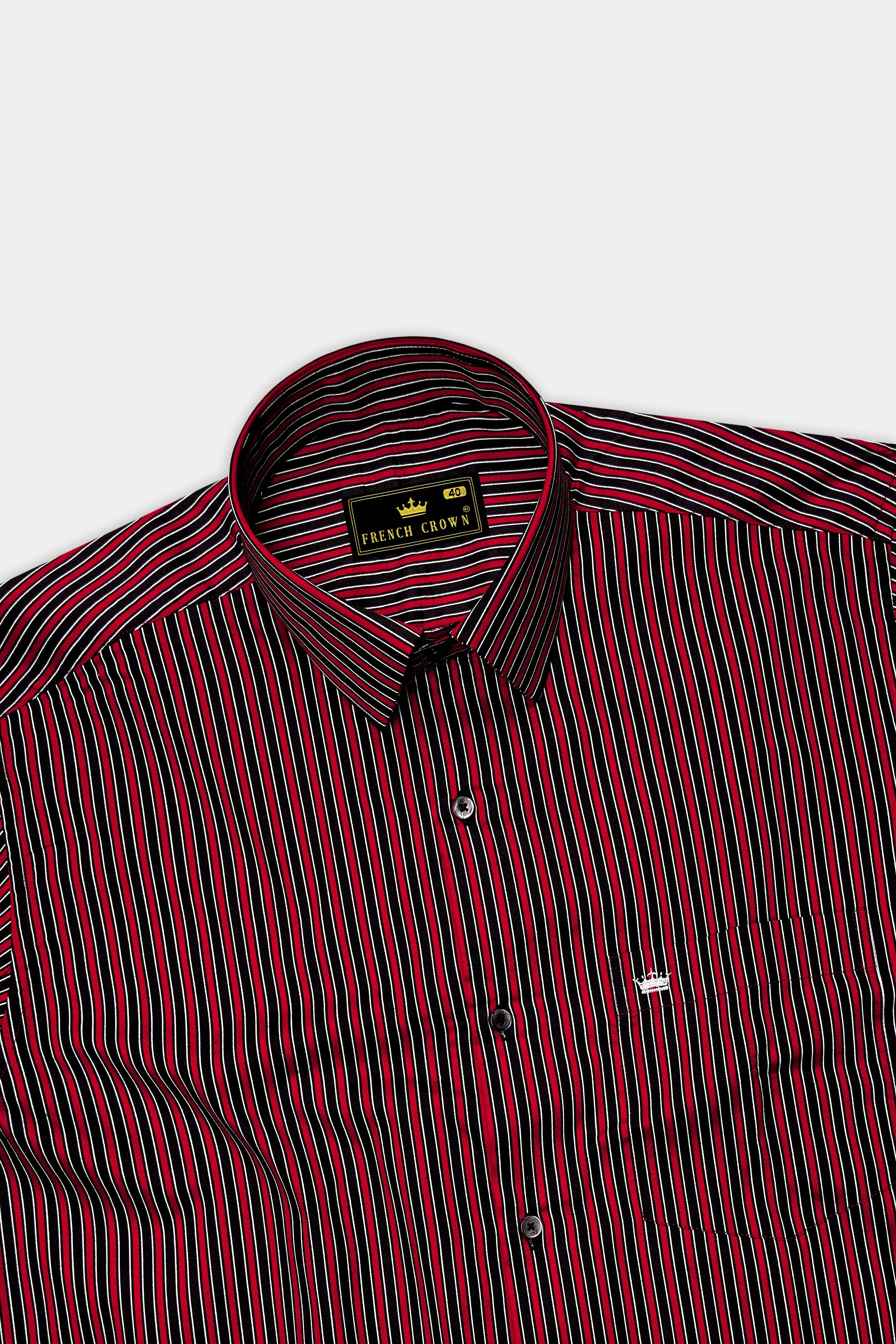 Velshiraz-Shiraz Red And Jade Black Regimental Striped Subtle Sheen Super Soft Premium Cotton Dress Shirt sold by French Crown product image thumbnail 5