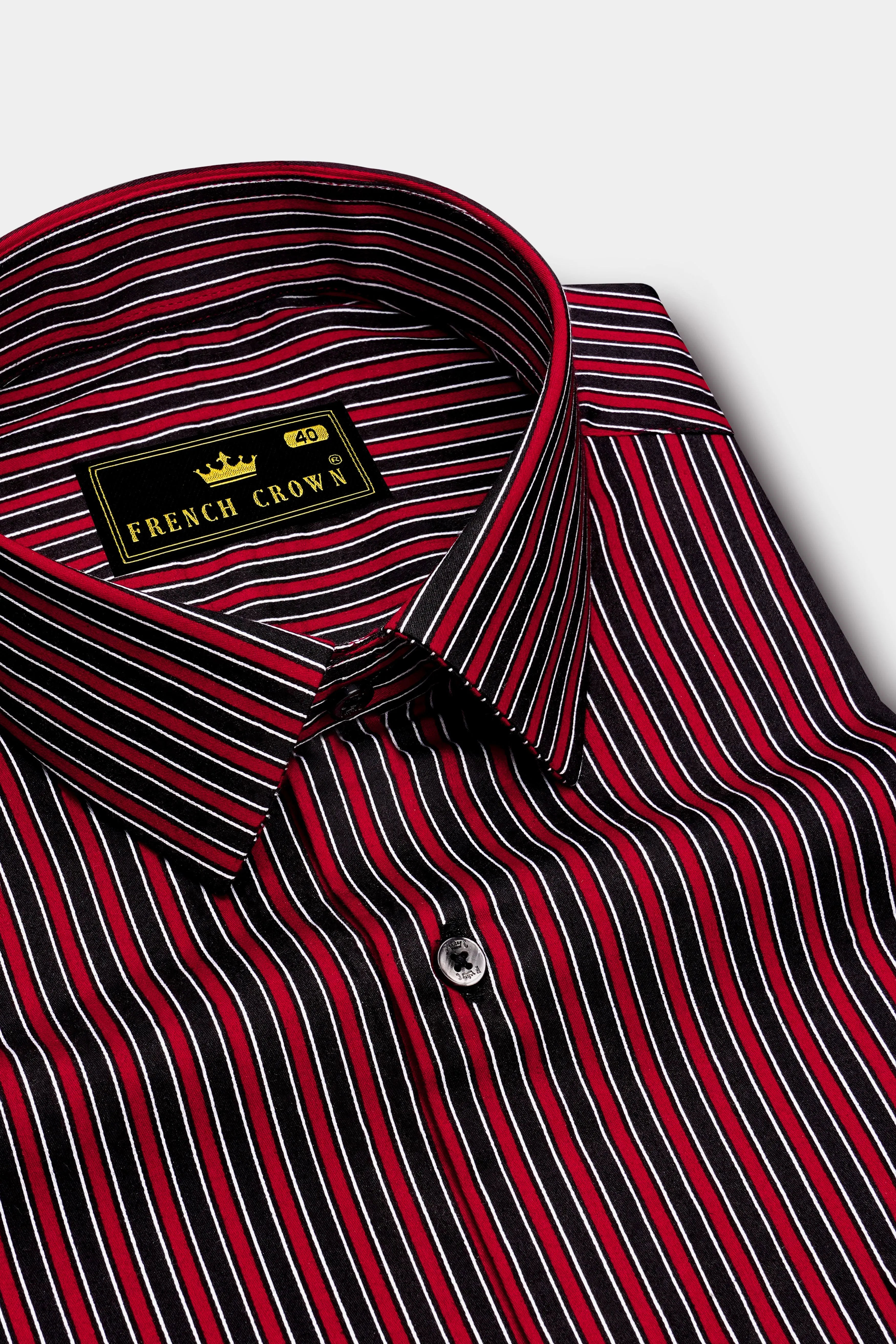 Velshiraz-Shiraz Red And Jade Black Regimental Striped Subtle Sheen Super Soft Premium Cotton Dress Shirt sold by French Crown product image thumbnail 2