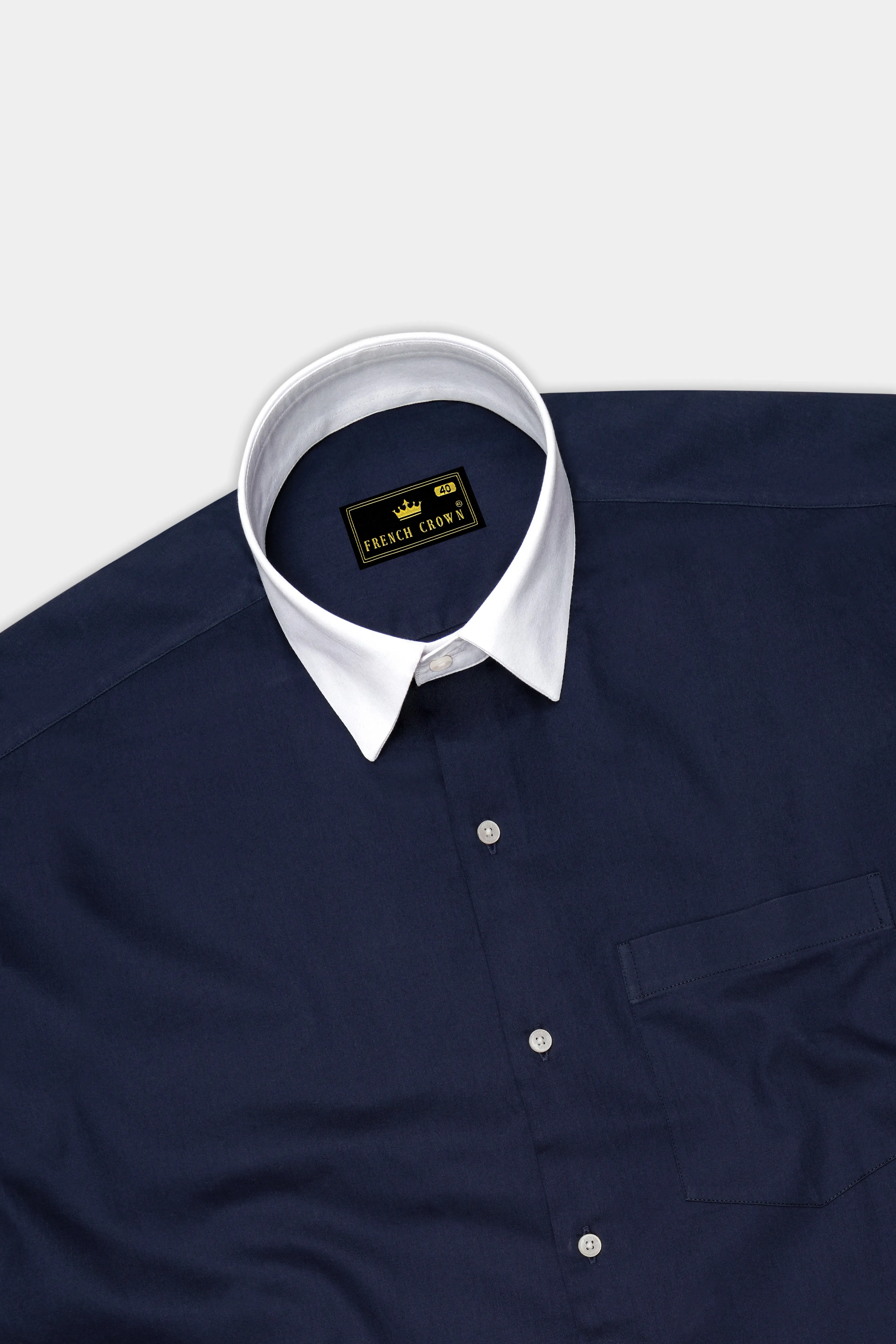 Bleunoir-Midnight Blue Subtle Sheen Super Soft Premium White Cuff Collar Dress Shirt sold by French Crown product image thumbnail 5