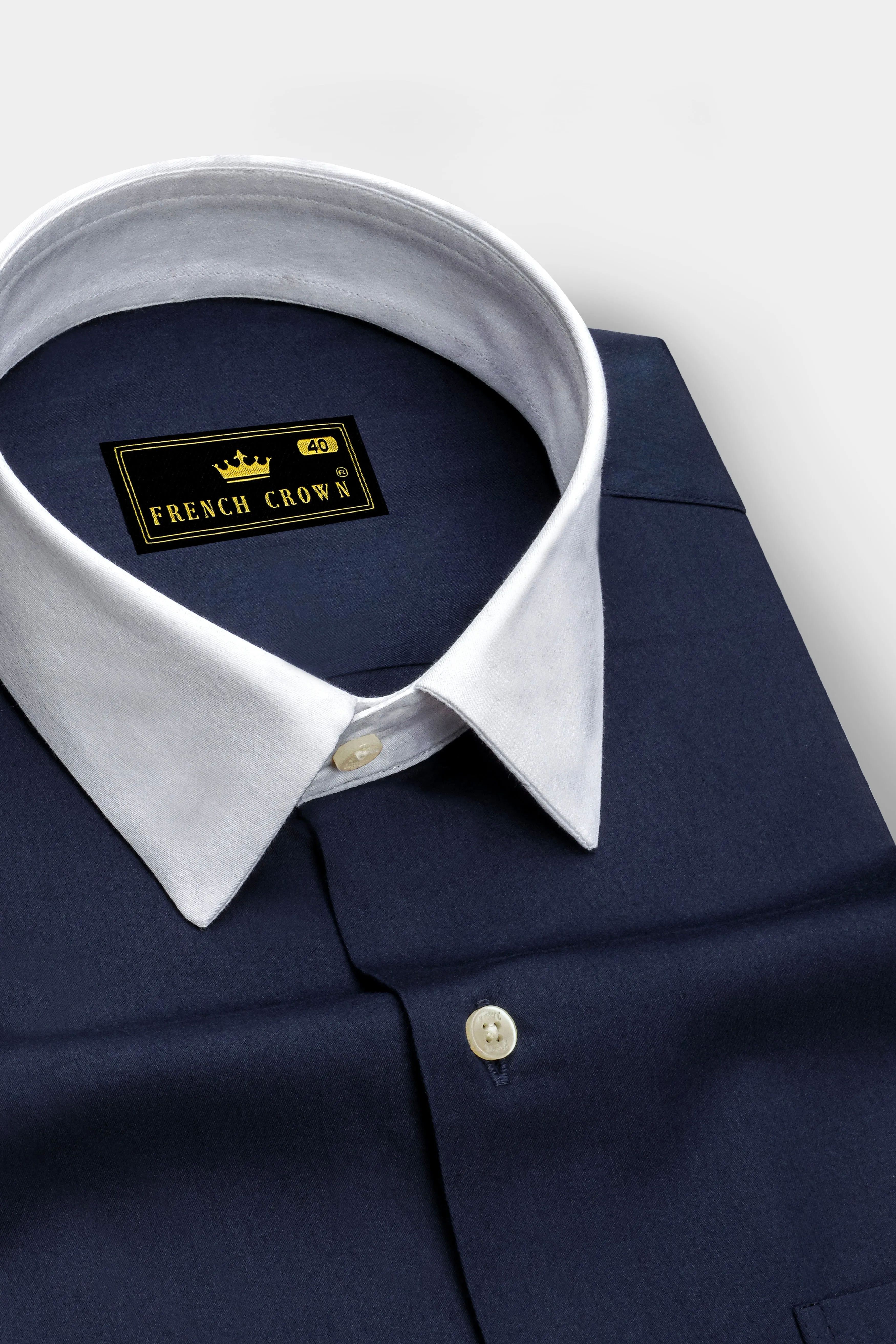 Bleunoir-Midnight Blue Subtle Sheen Super Soft Premium White Cuff Collar Dress Shirt sold by French Crown product image thumbnail 4
