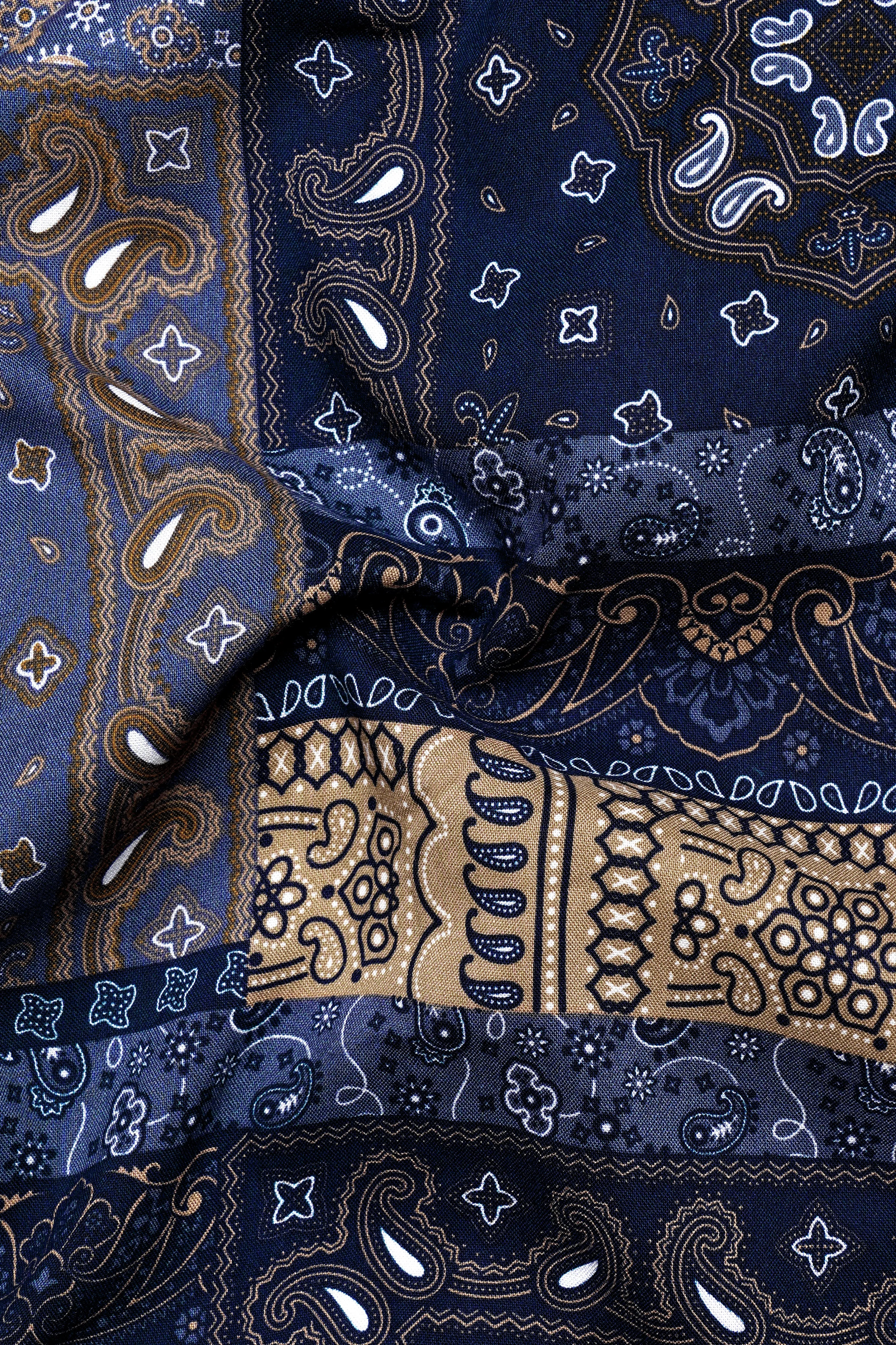 Azurune-Yale Blue And Sand Dune Brown Tiled Paisley Printed Super Soft Tencel Casual Shirts sold by French Crown product image thumbnail 3