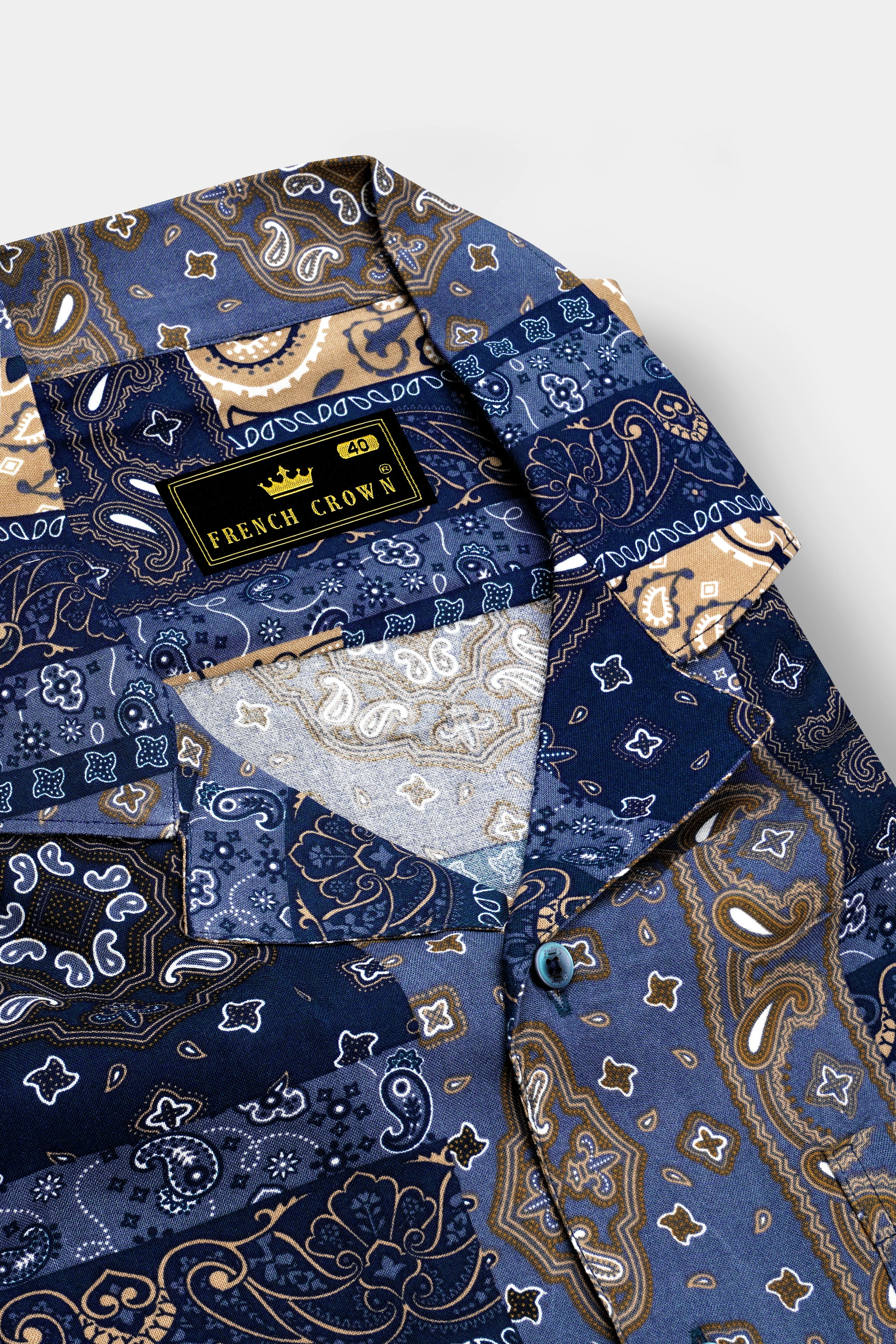 Azurune-Yale Blue And Sand Dune Brown Tiled Paisley Printed Super Soft Tencel Casual Shirts sold by French Crown product image thumbnail 4