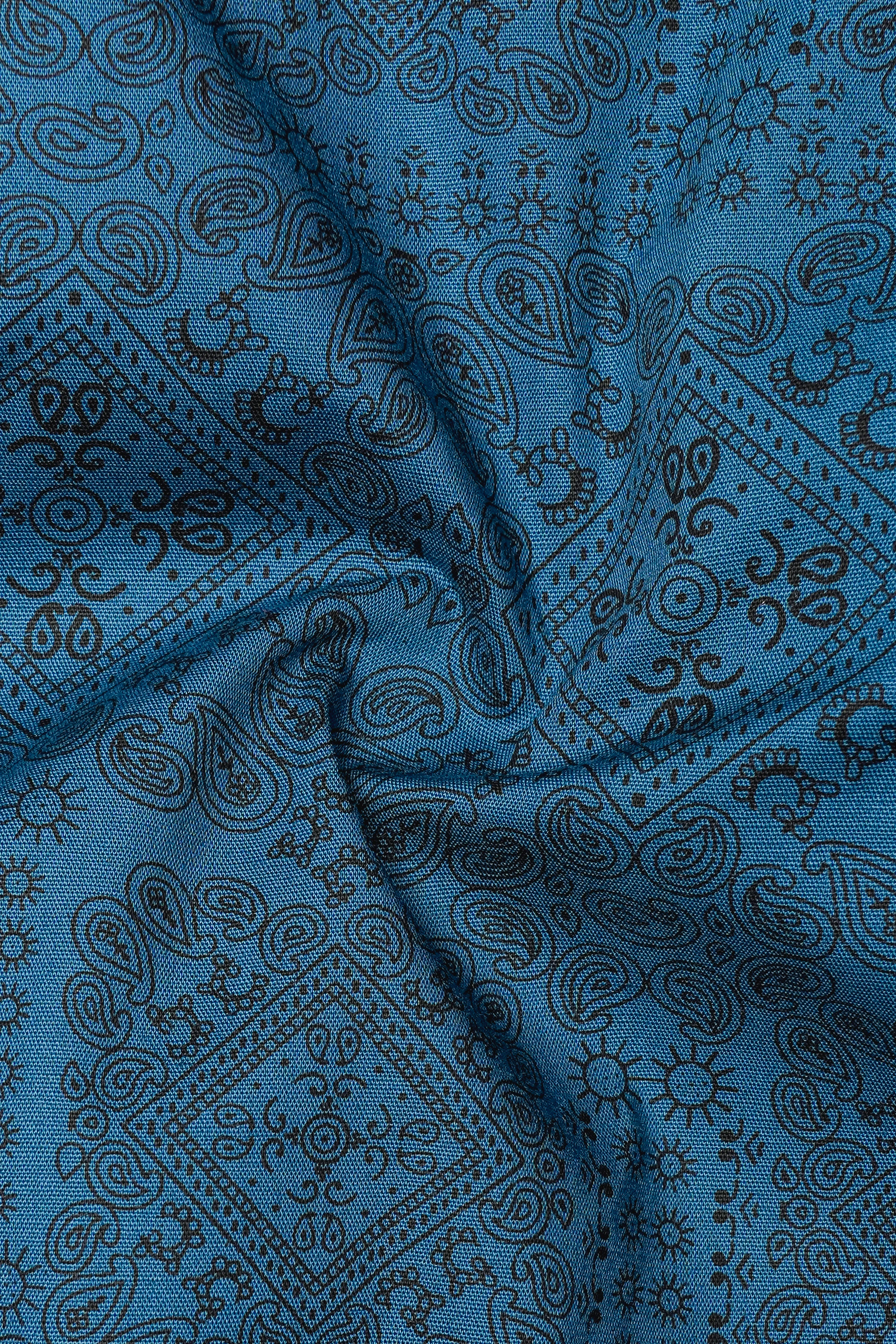 Azuron-Metallic Blue And Jade Black Paisley Printed Super Soft Premium Giza Cotton Casual Shirt sold by French Crown product image thumbnail 3
