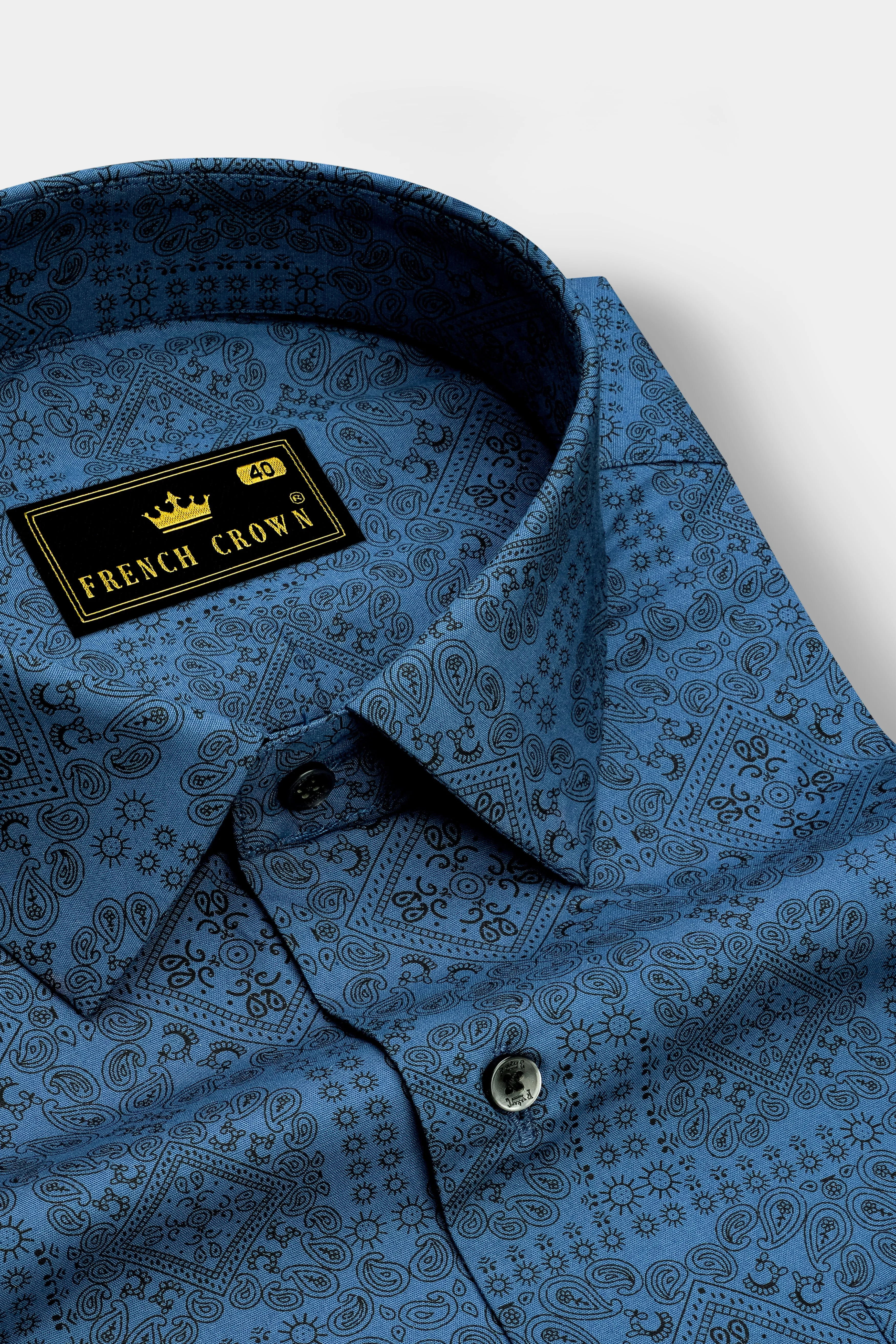 Azuron-Metallic Blue And Jade Black Paisley Printed Super Soft Premium Giza Cotton Casual Shirt sold by French Crown product image thumbnail 4