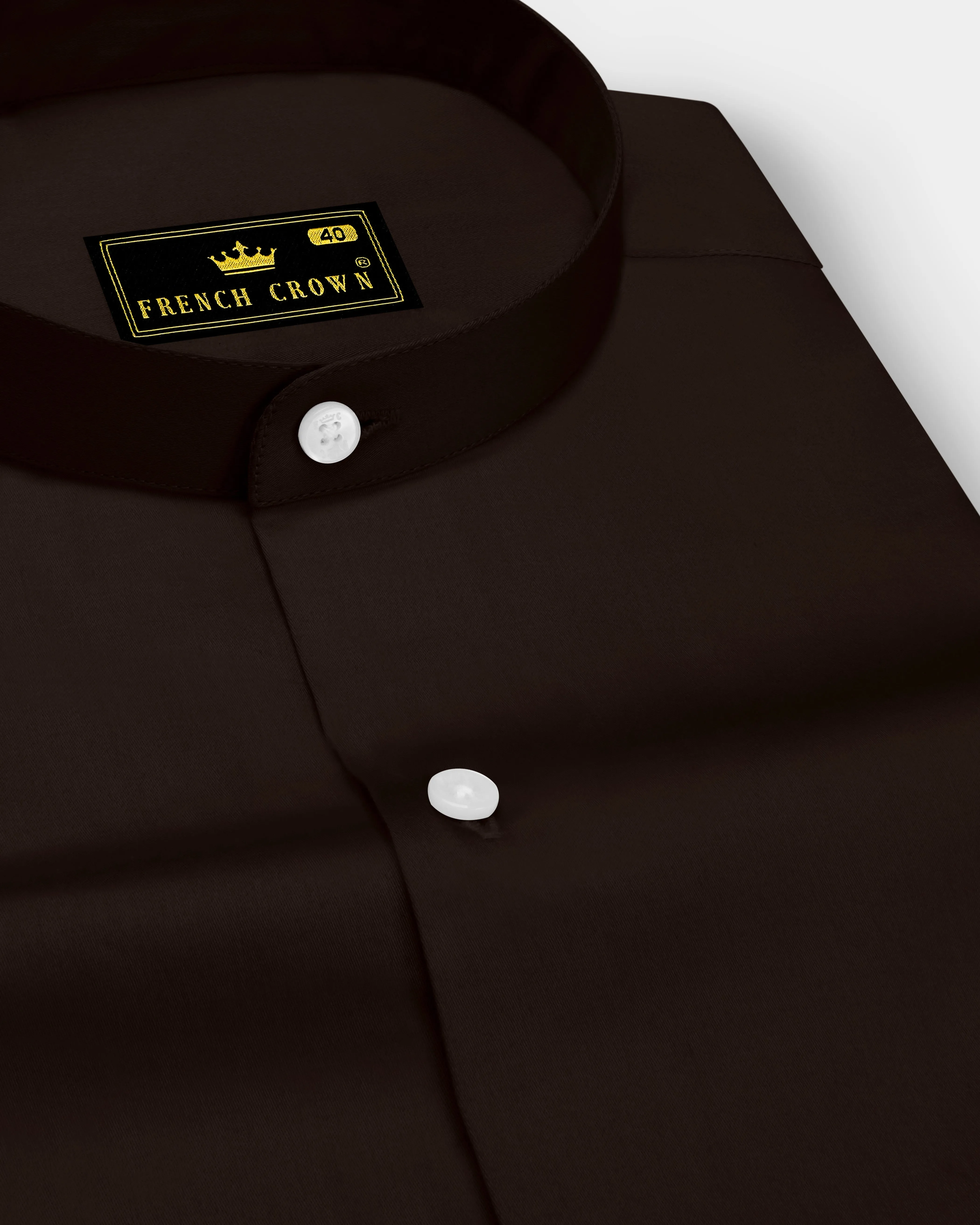 Umbero-Eternity Brown Subtle Sheen Super Soft Premium Cotton Mandarin Dress Shirt sold by French Crown