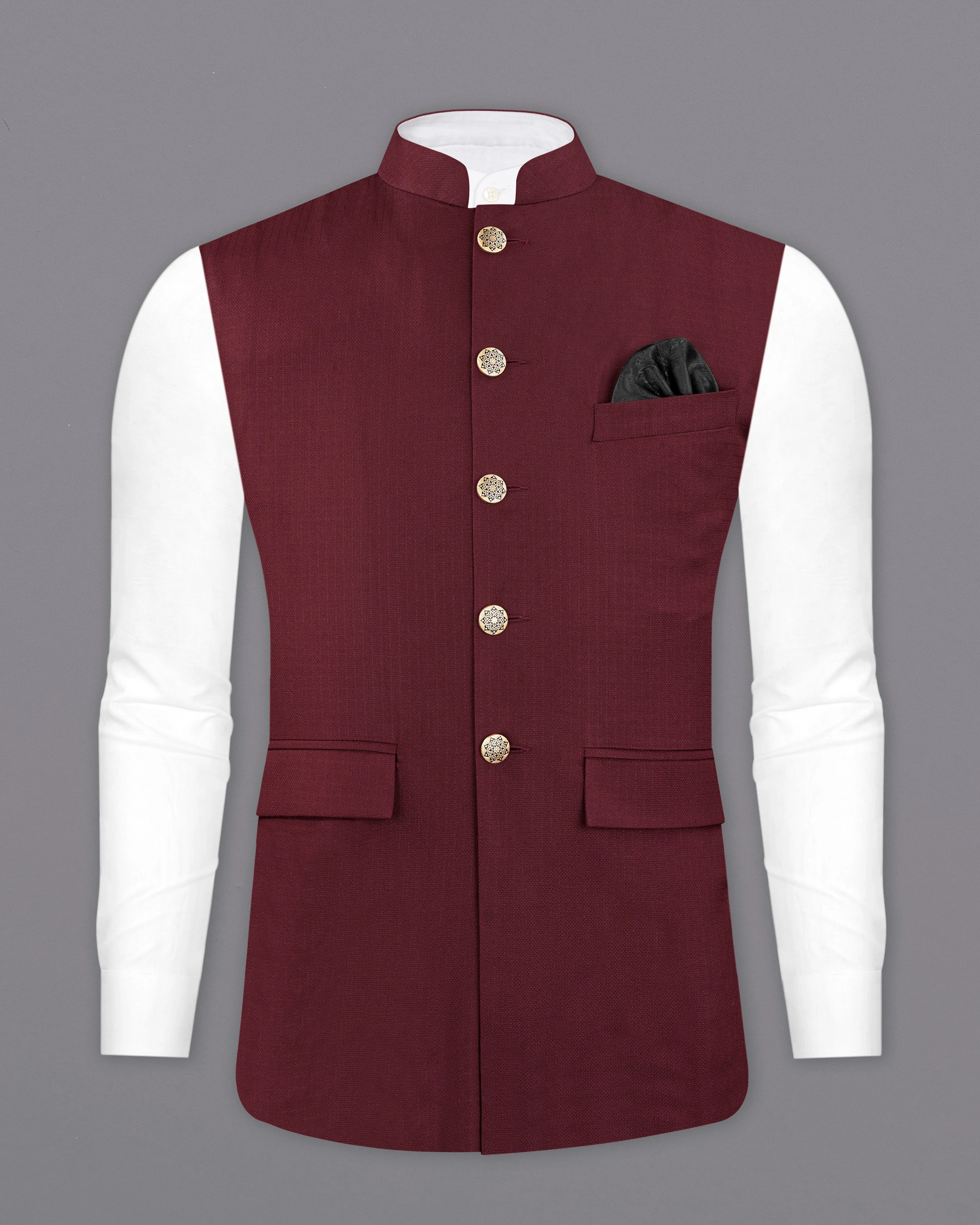 Maroon Textured Nehru Jacket sold by French Crown product image thumbnail 2