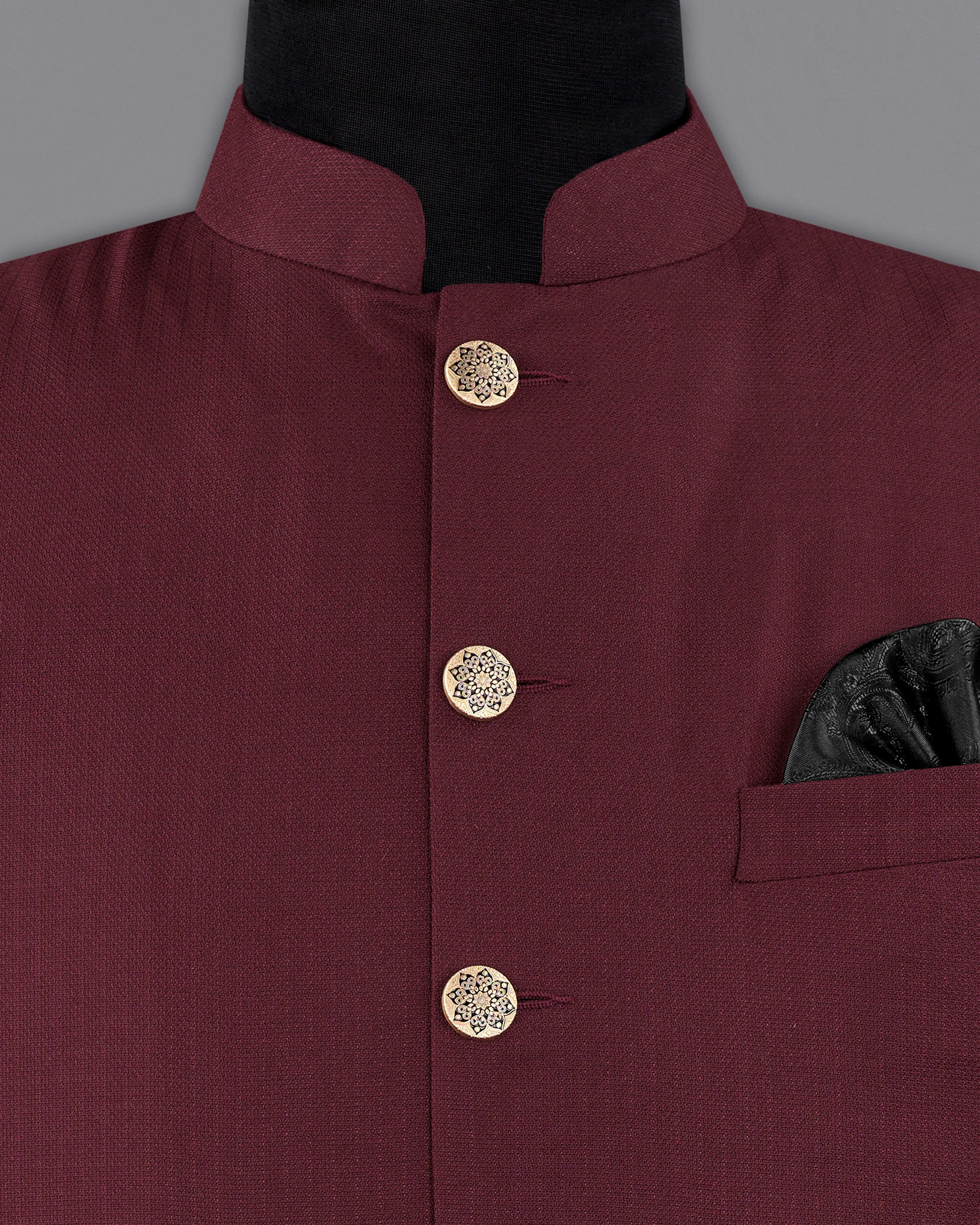 Maroon Textured Nehru Jacket sold by French Crown product image thumbnail 5