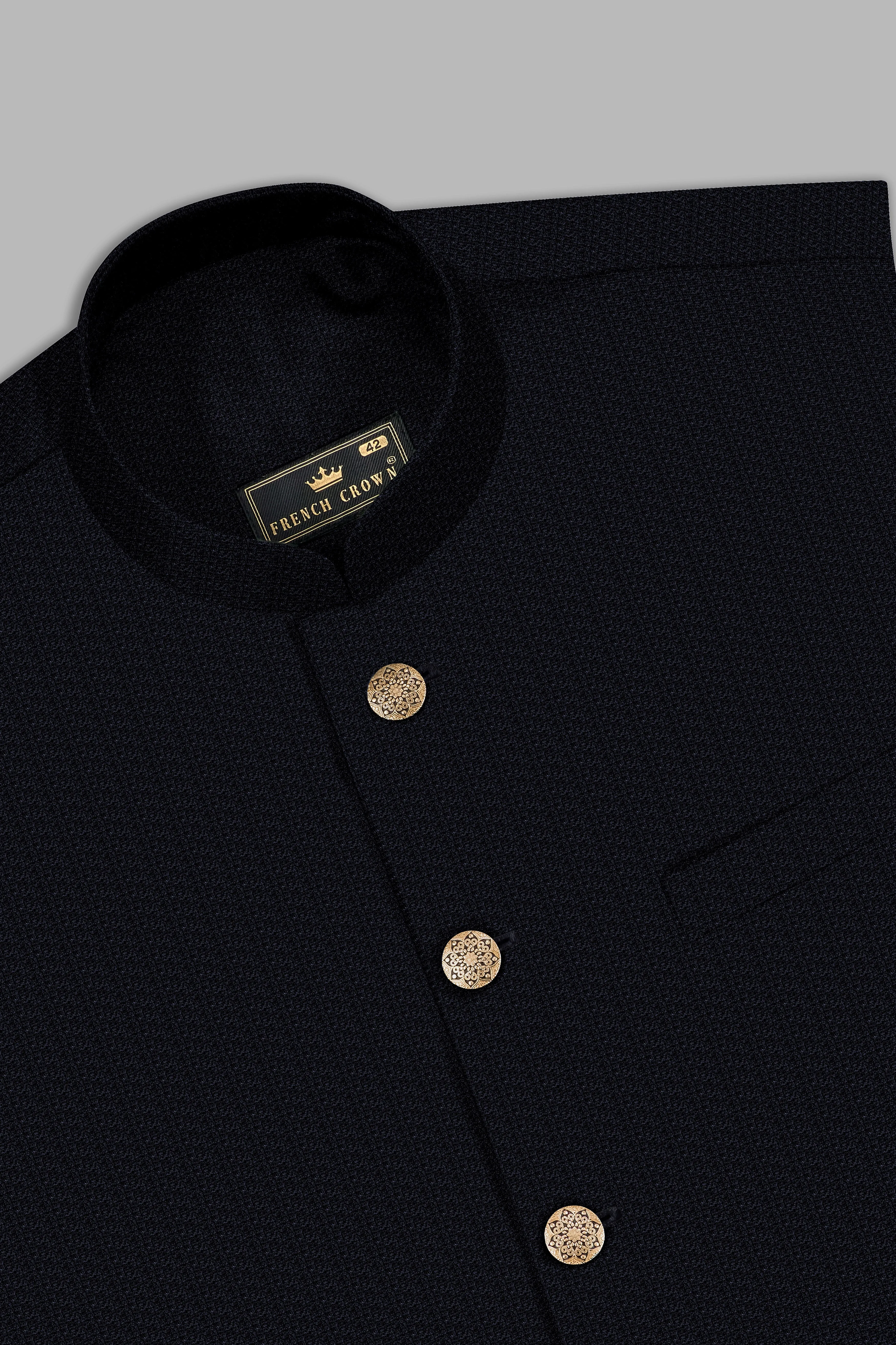 Indigo Prestige-French Navy Textured Wool Rich Nehru Jacket sold by French Crown product image thumbnail 5