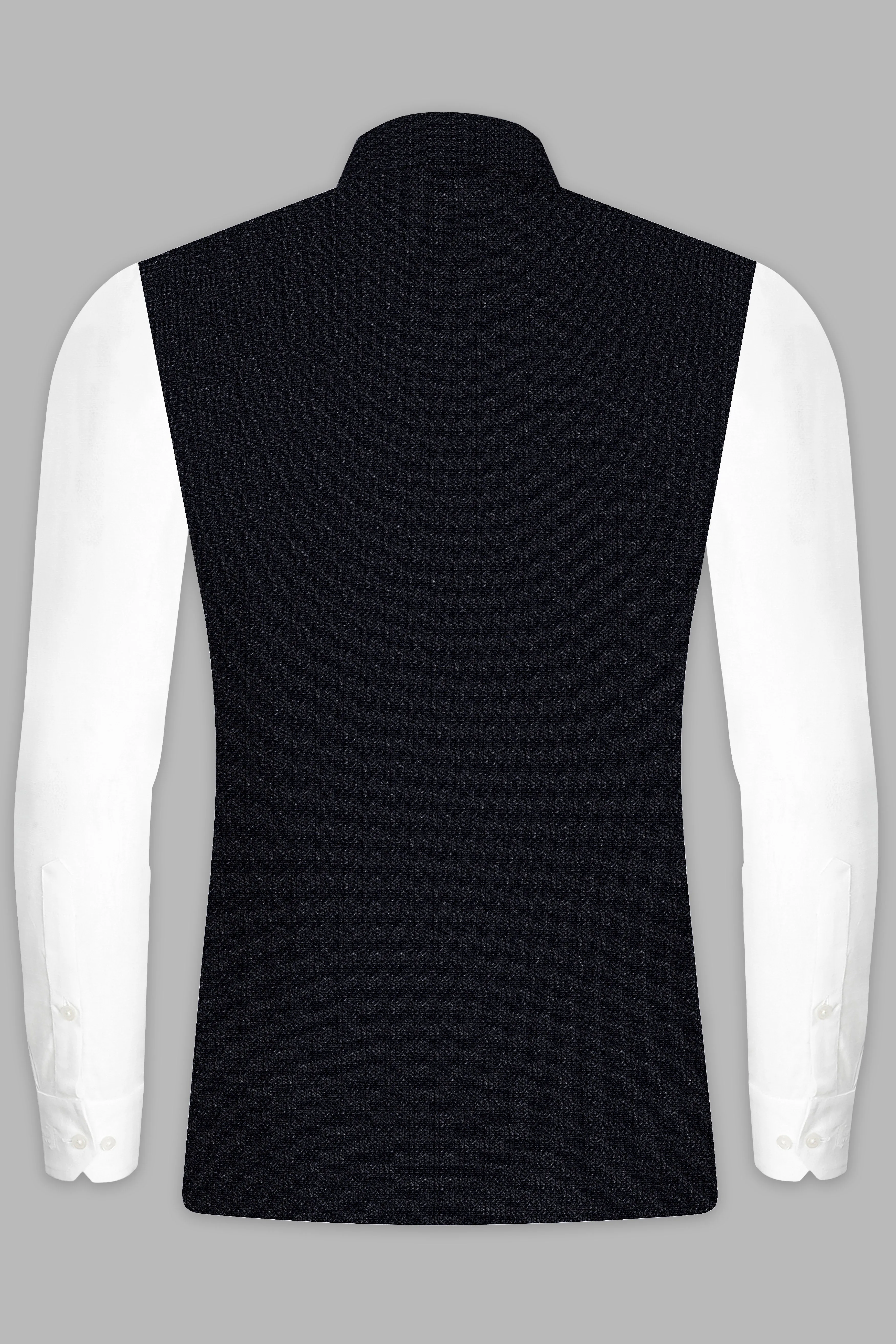 Indigo Prestige-French Navy Textured Wool Rich Nehru Jacket sold by French Crown product image thumbnail 4