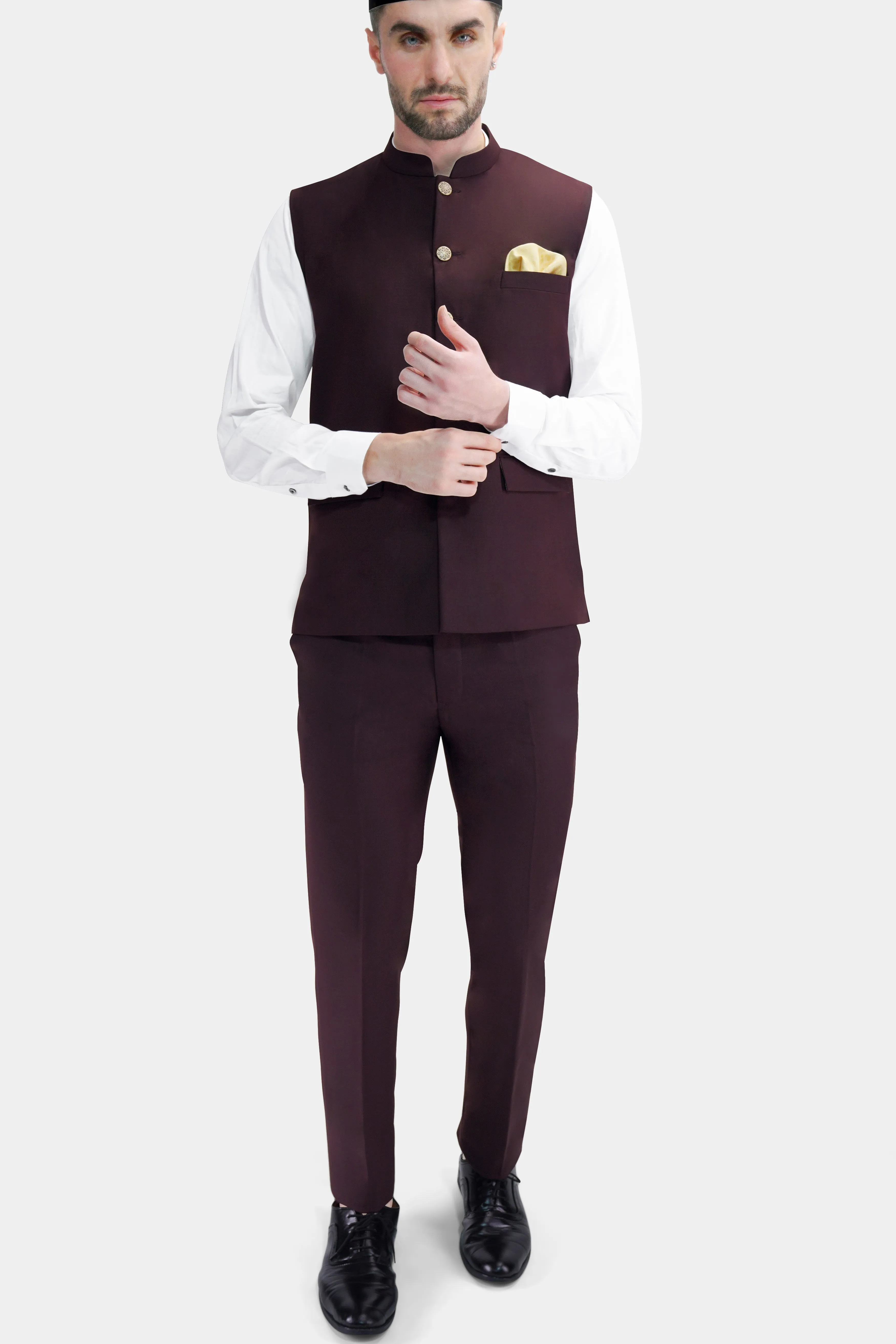 Eclipse Maroon Wool Rich Nehru Jacket sold by French Crown product image thumbnail 5