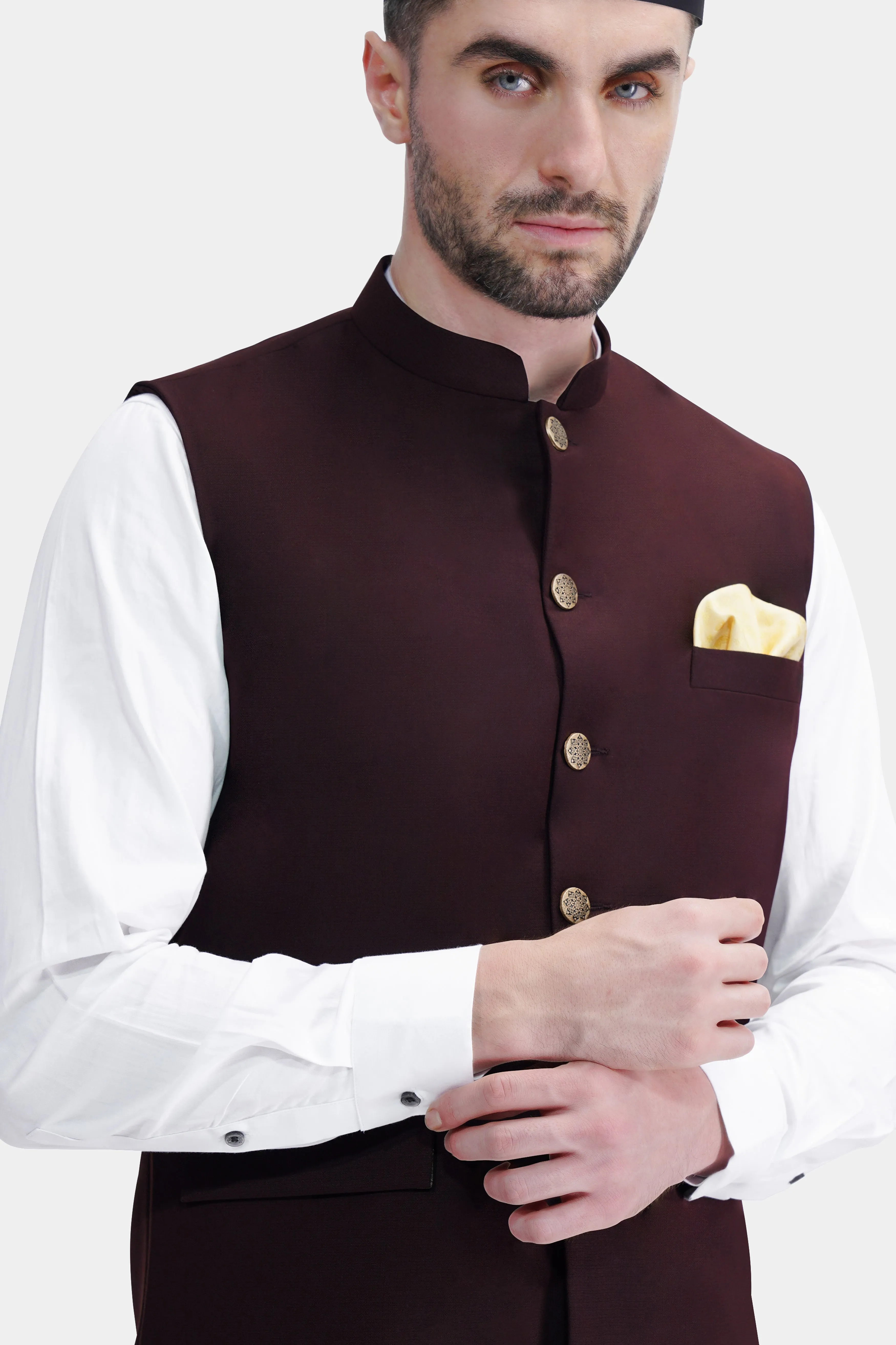 Eclipse Maroon Wool Rich Nehru Jacket sold by French Crown product image thumbnail 2