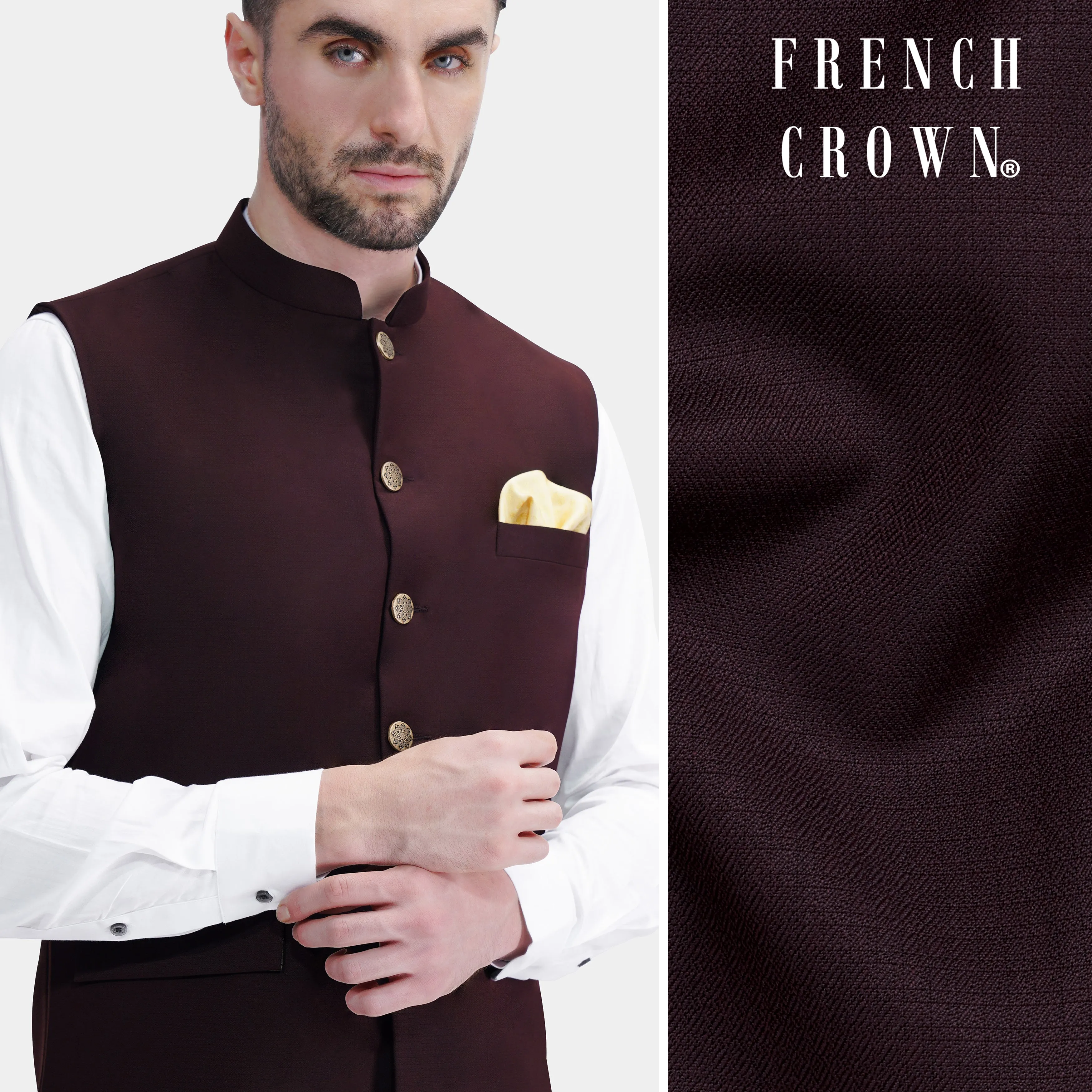 Eclipse Maroon Wool Rich Nehru Jacket sold by French Crown