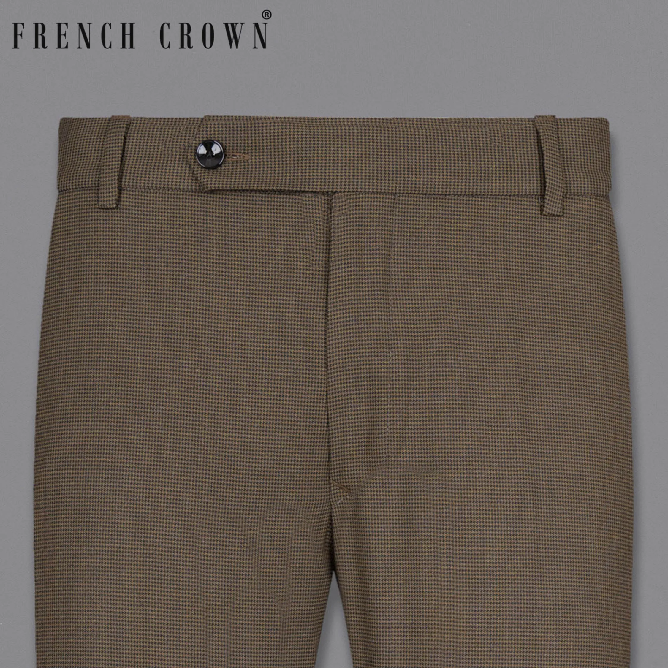 Coffee Brown Hounstooth Wool Rich Sports Pant sold by French Crown