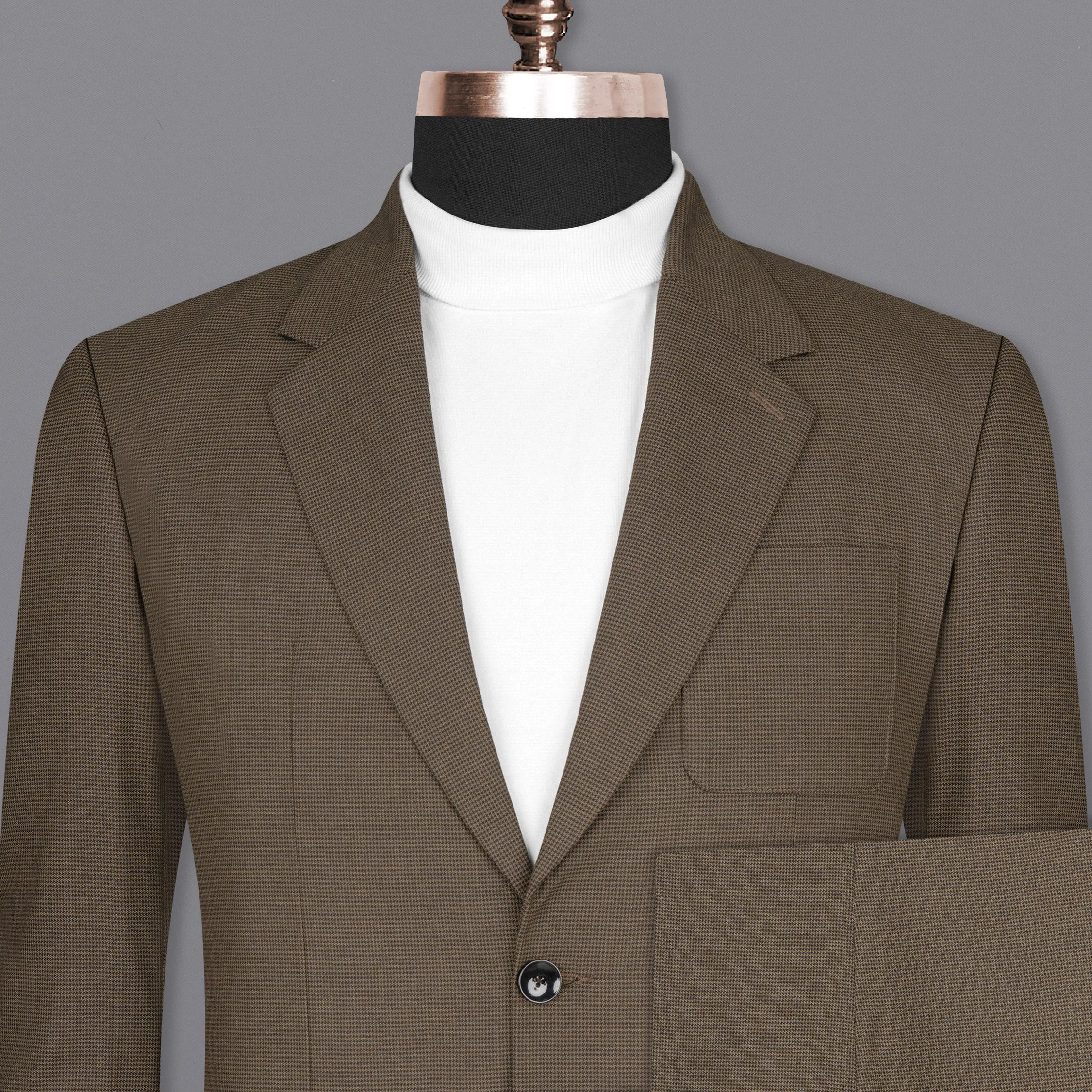 Coffee Brown Hounstooth Wool Rich Sports Suit sold by French Crown