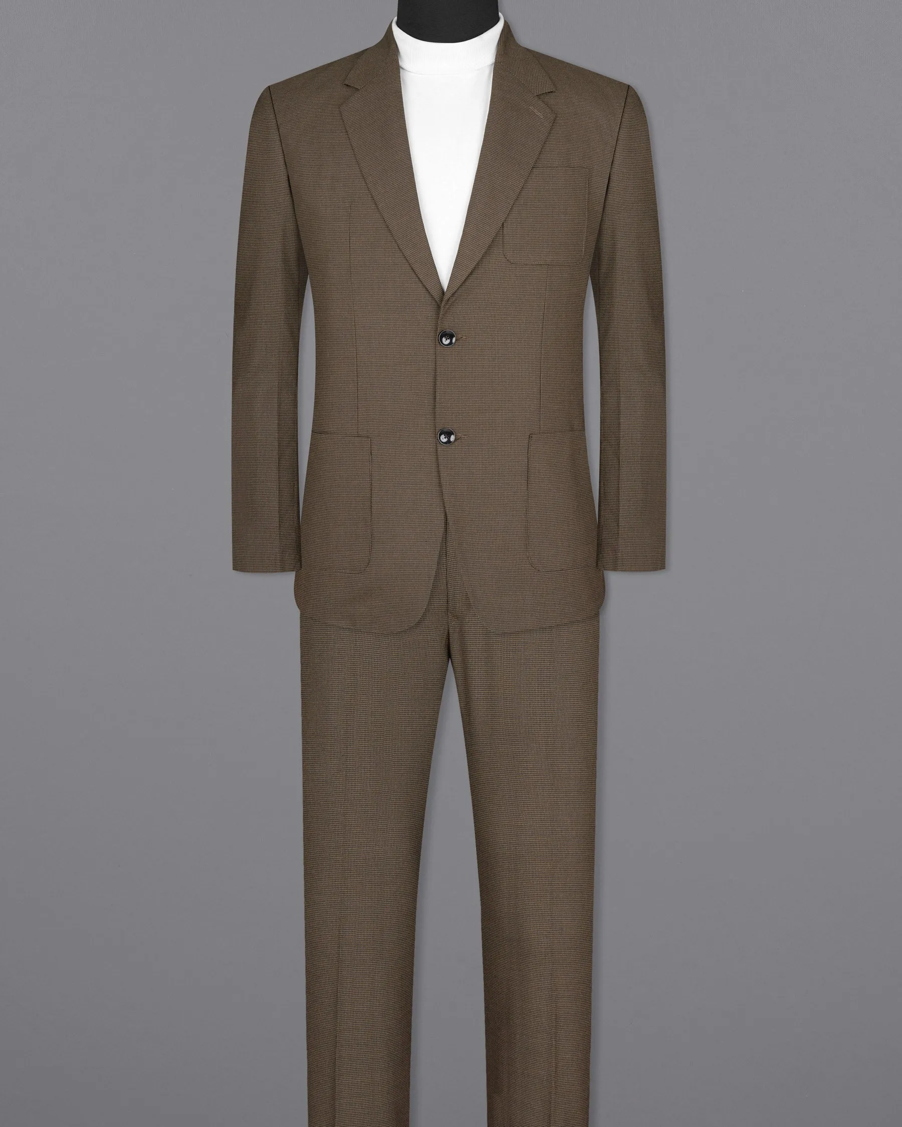 Coffee Brown Hounstooth Wool Rich Sports Suit sold by French Crown product image thumbnail 4