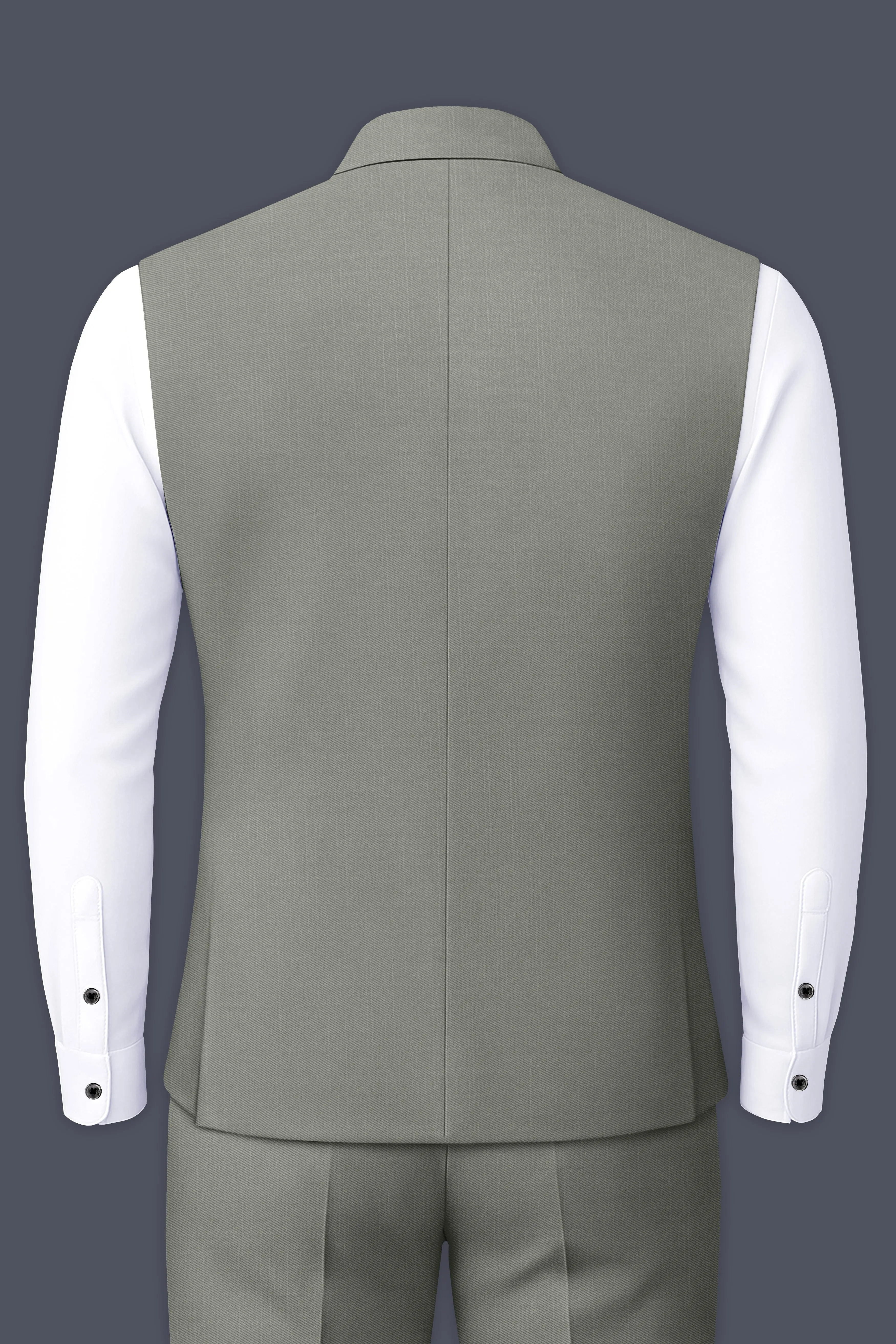 Verdure-Sage Green Wool Rich Slight Stretch Nehru Jacket sold by French Crown product image thumbnail 4