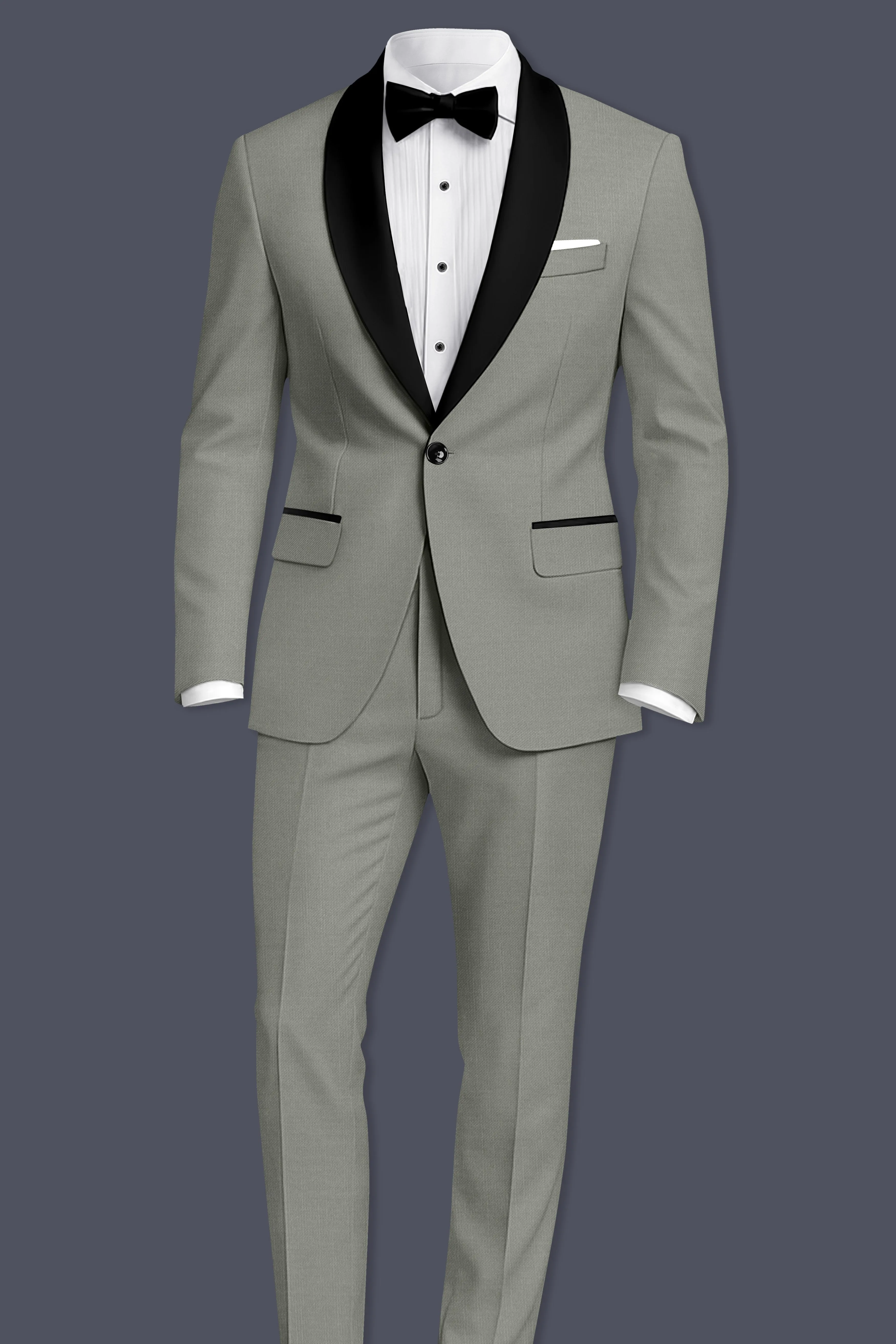 Verdure-Sage Green Wool Rich Tuxedo Slight Stretch Suits sold by French Crown product image thumbnail 4