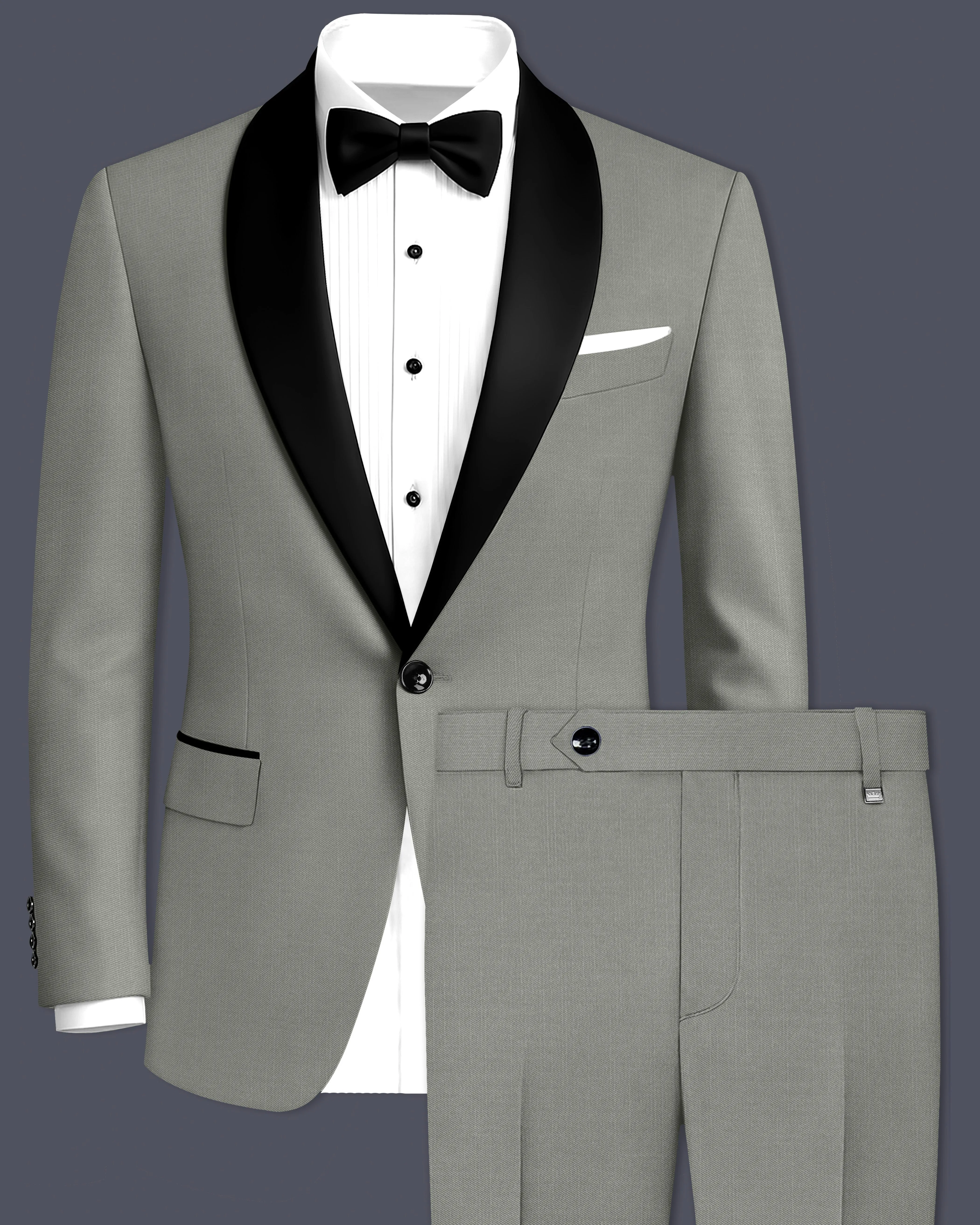 Verdure-Sage Green Wool Rich Tuxedo Slight Stretch Suits sold by French Crown