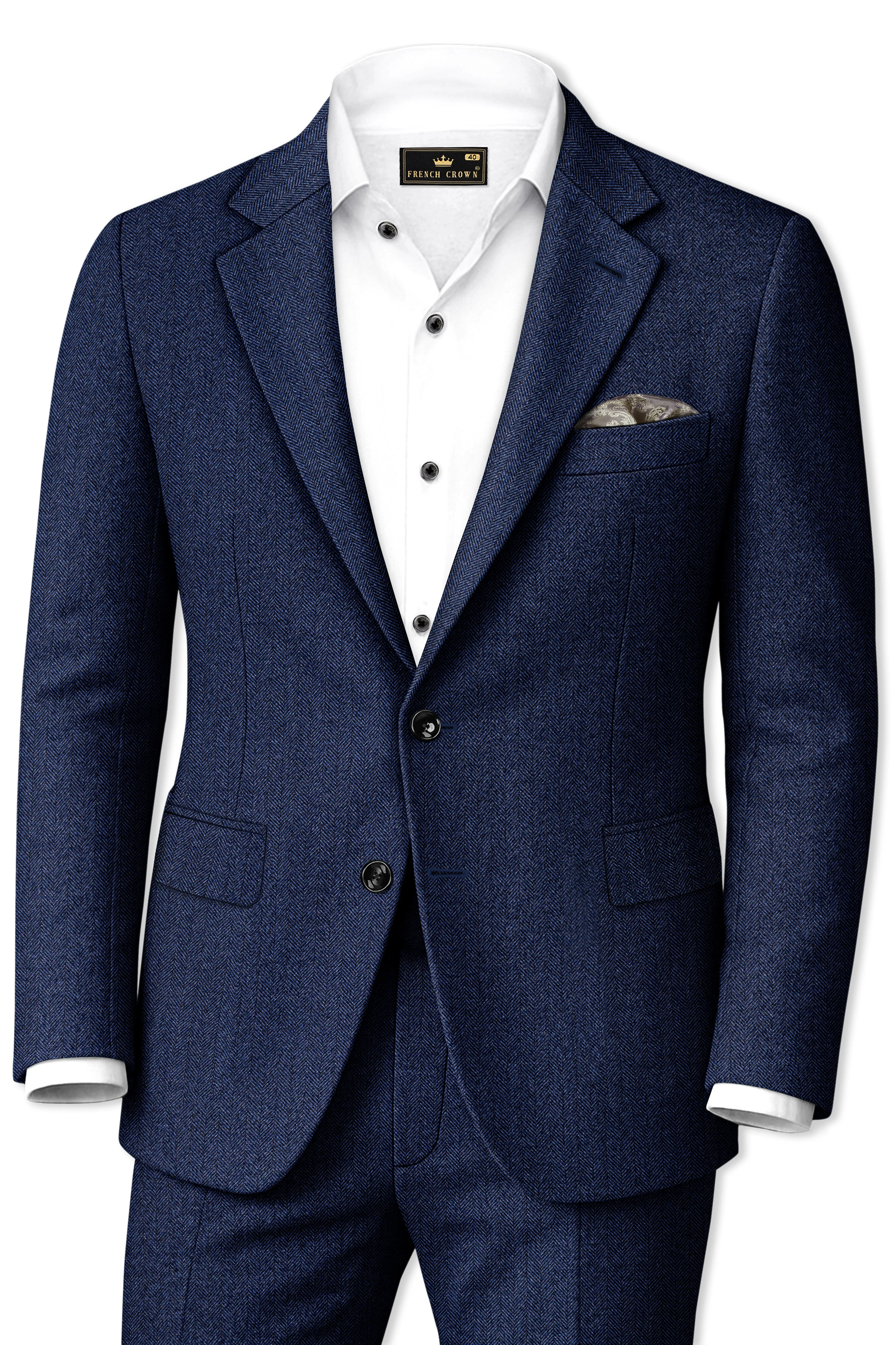 Aurevu-Vulcan Blue Herringbone Textured Tweed Single Breasted Suits sold by French Crown product image thumbnail 2