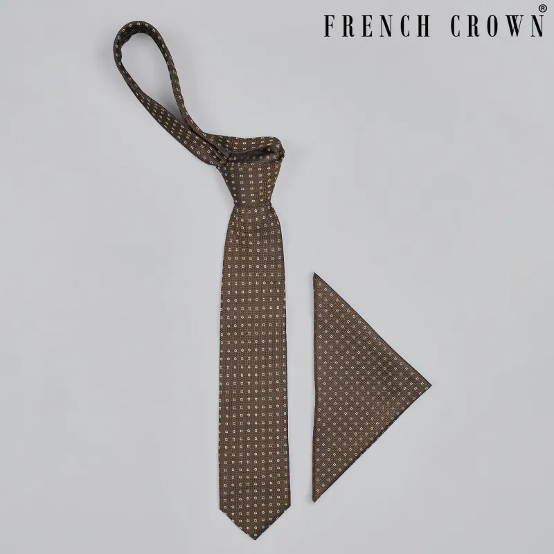 Tana with Metallic Bronze Geometric Patterned Tie and Free Pocket Square made by French Crown
