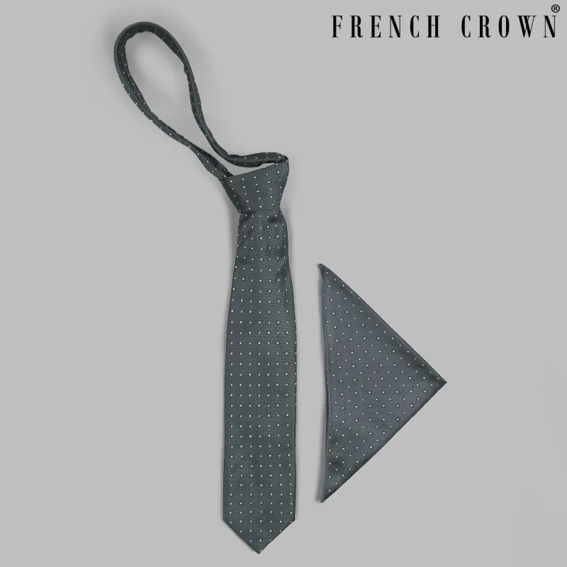 Mako Grey with Hawkes Blue Geometric Textured Tie with Pocket Square made by French Crown