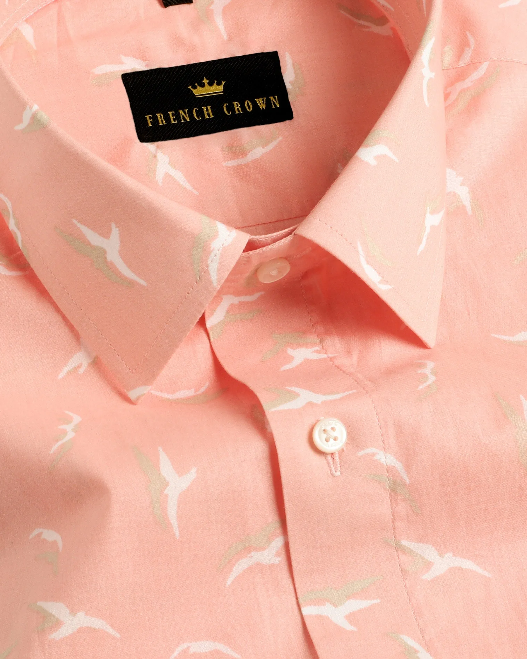 Peach Birds Printed Premium Cotton SHIRT sold by French Crown
