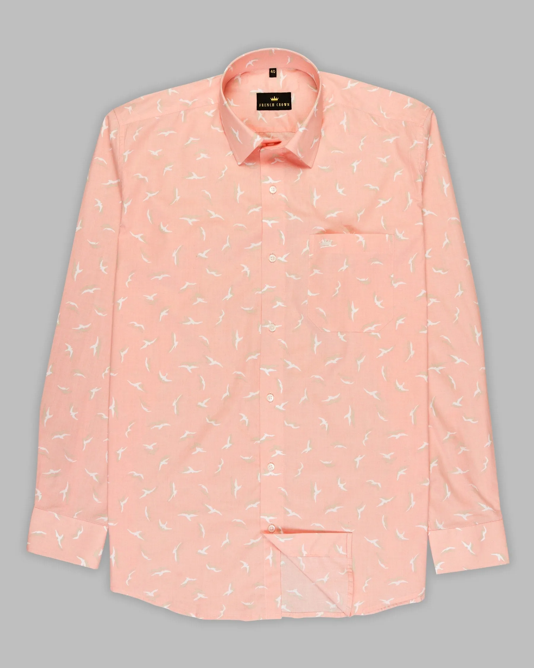 Peach Birds Printed Premium Cotton SHIRT sold by French Crown product image thumbnail 5