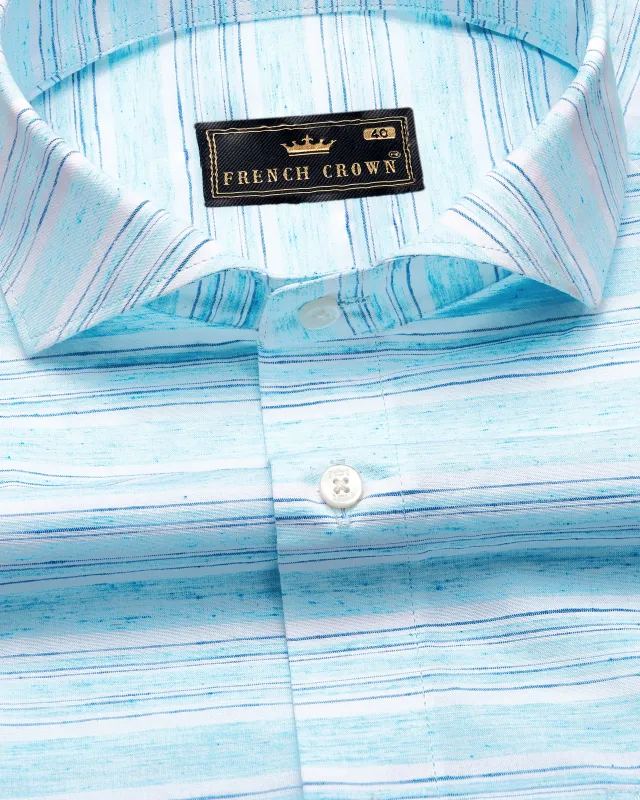 Pale Aqua Blue Striped Premium Cotton Shirt sold by French Crown
