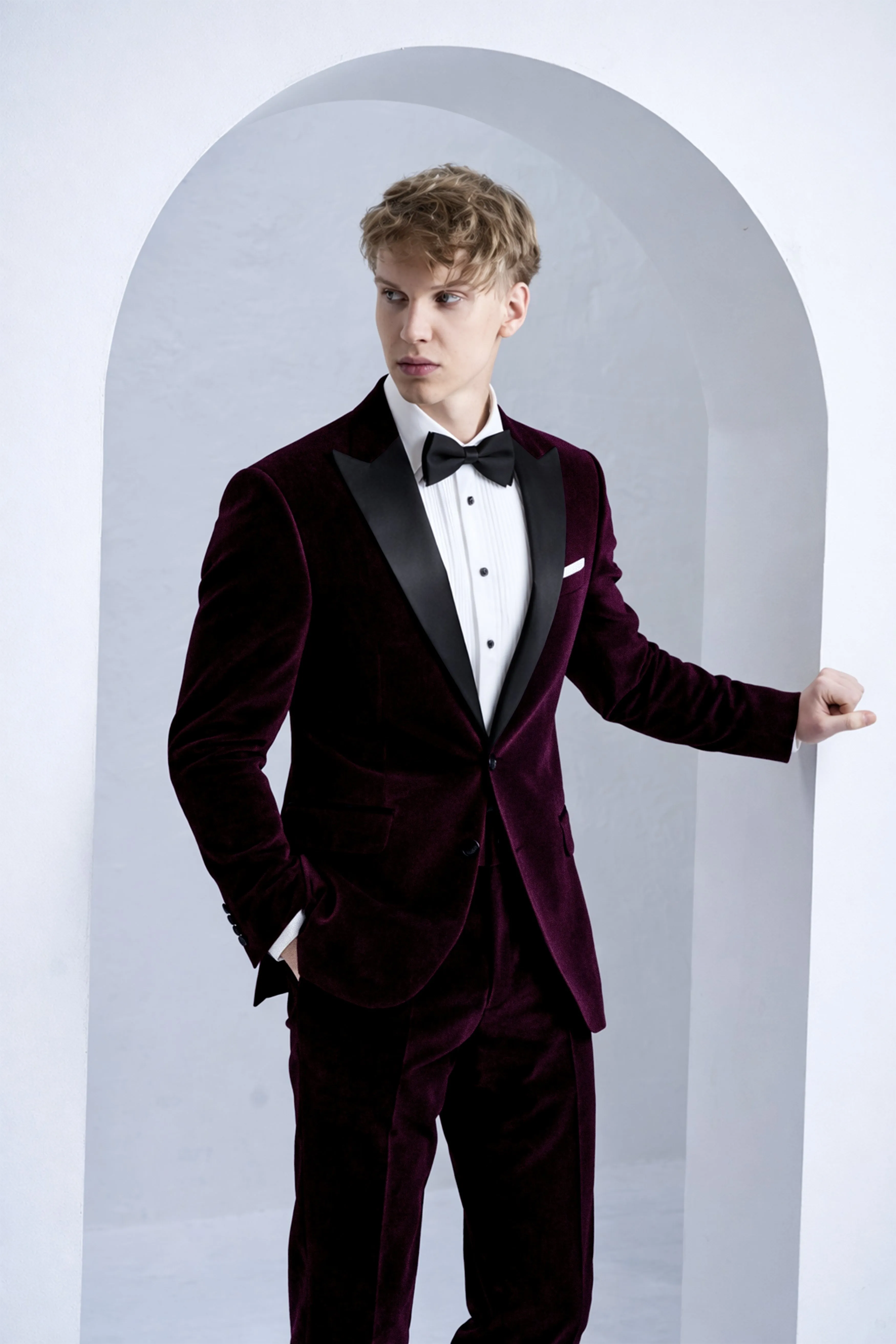 Merlot-Asphalt Wine Purple Velvet Peak Lapel Tuxedo Blazer sold by French Crown product image thumbnail 4