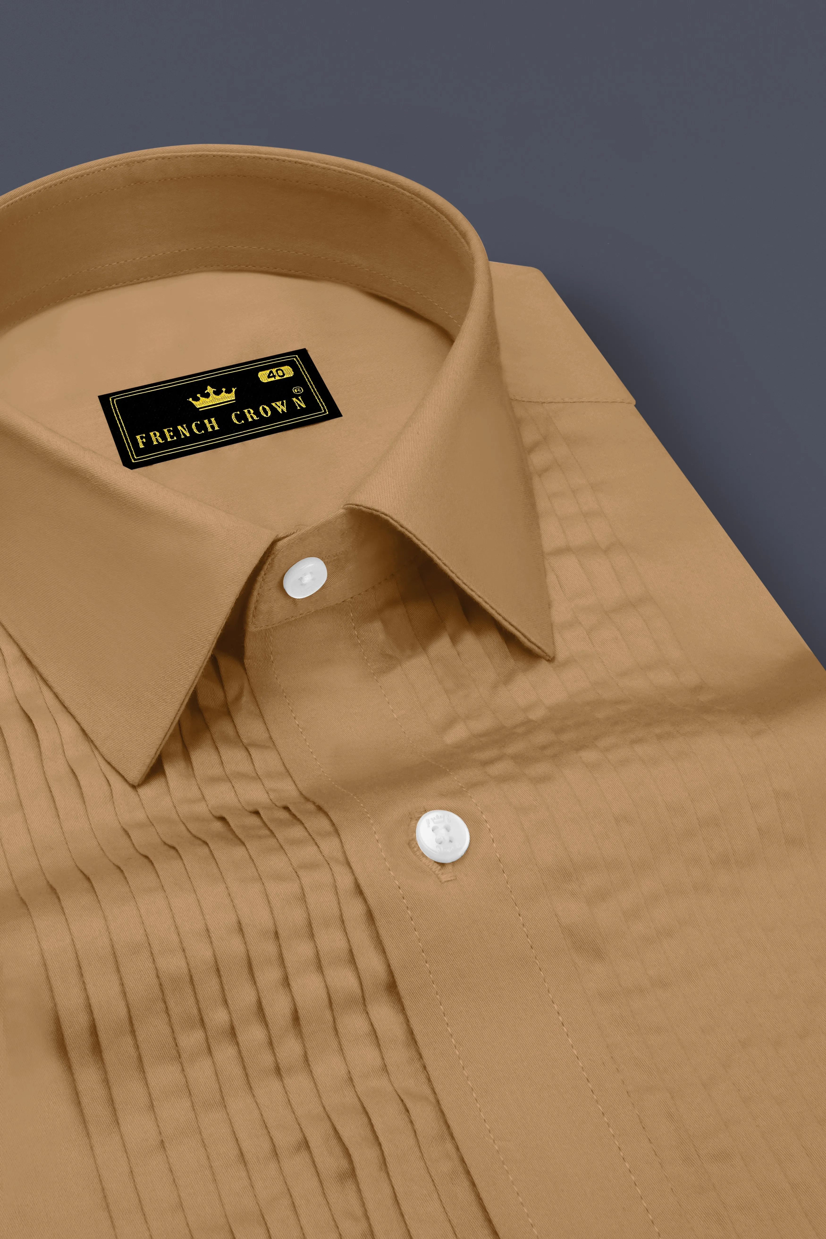 Woodoro-Driftwood Yellow Subtle Sheen Super Soft Premium Cotton Tuxedo Dress Shirt sold by French Crown product image thumbnail 4