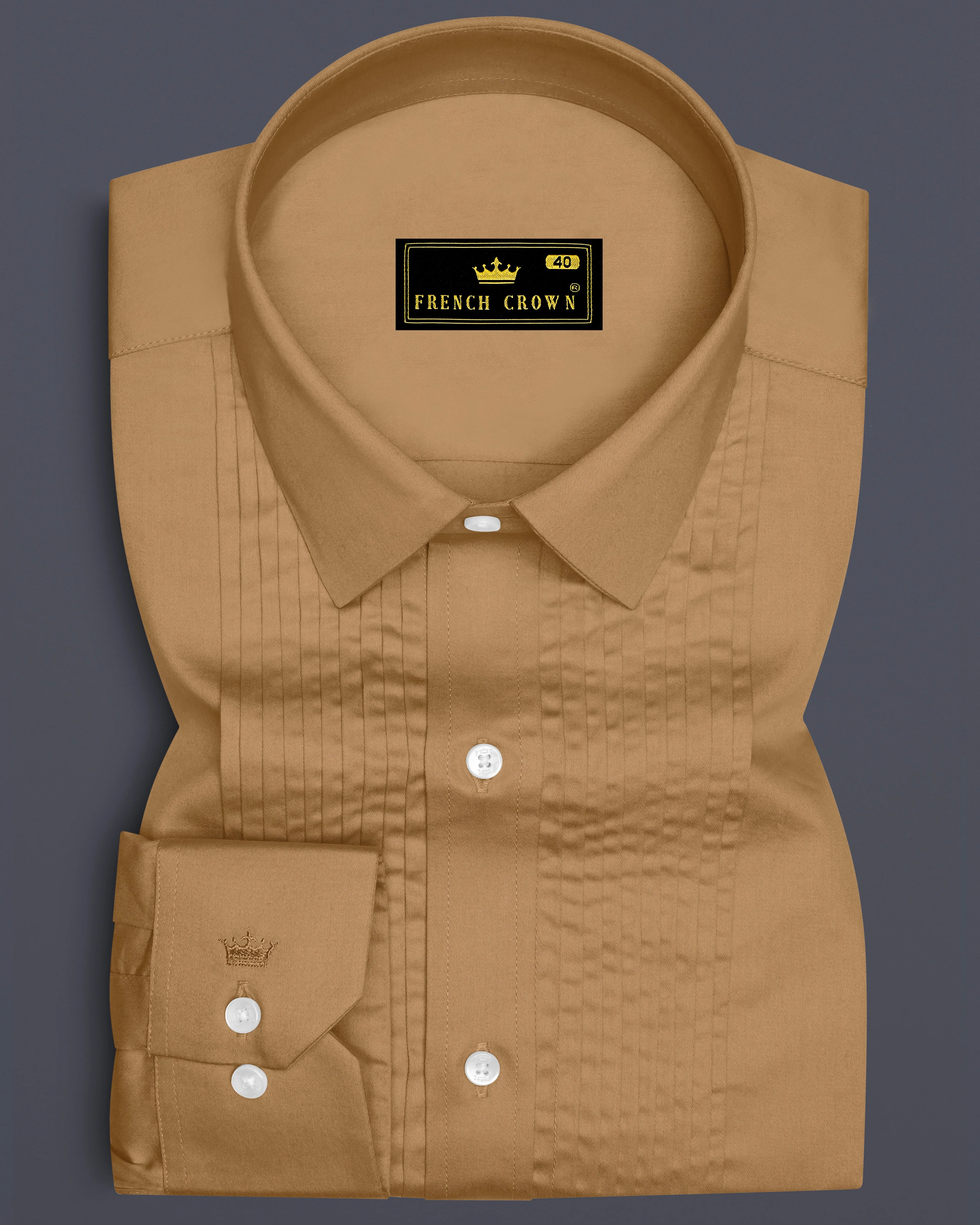 Woodoro-Driftwood Yellow Subtle Sheen Super Soft Premium Cotton Tuxedo Dress Shirt sold by French Crown