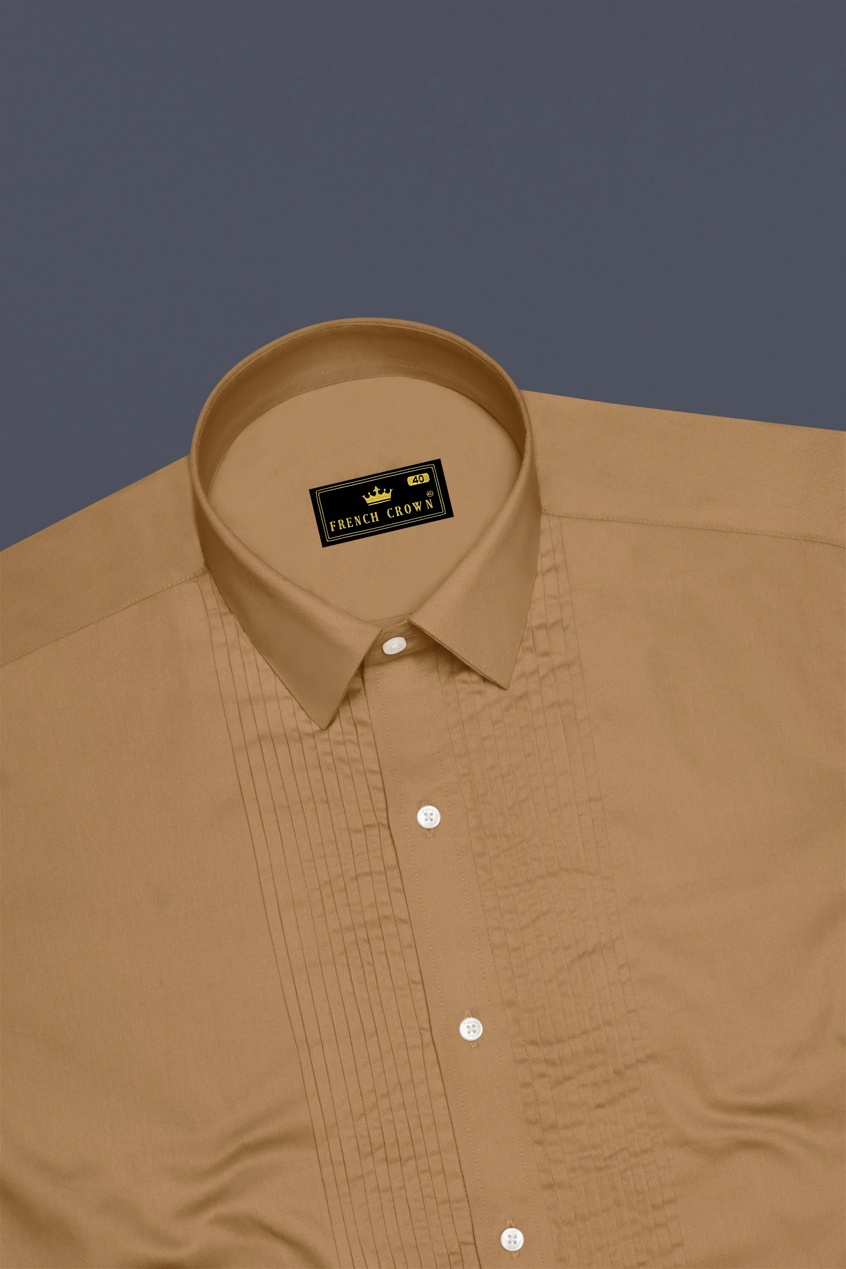 Woodoro-Driftwood Yellow Subtle Sheen Super Soft Premium Cotton Tuxedo Dress Shirt sold by French Crown product image thumbnail 5