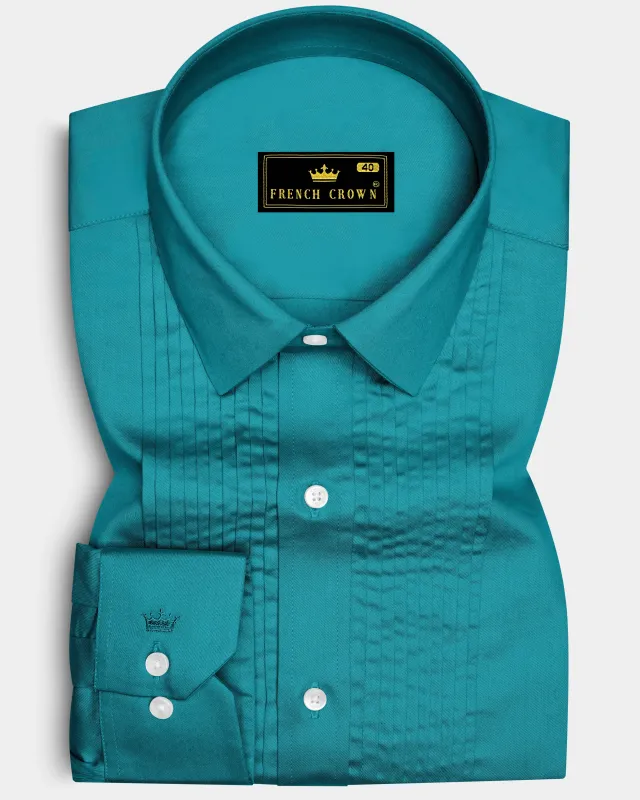 Emeron-Teal green Subtle Sheen Super Soft Premium Cotton Tuxedo Dress Shirt sold by French Crown