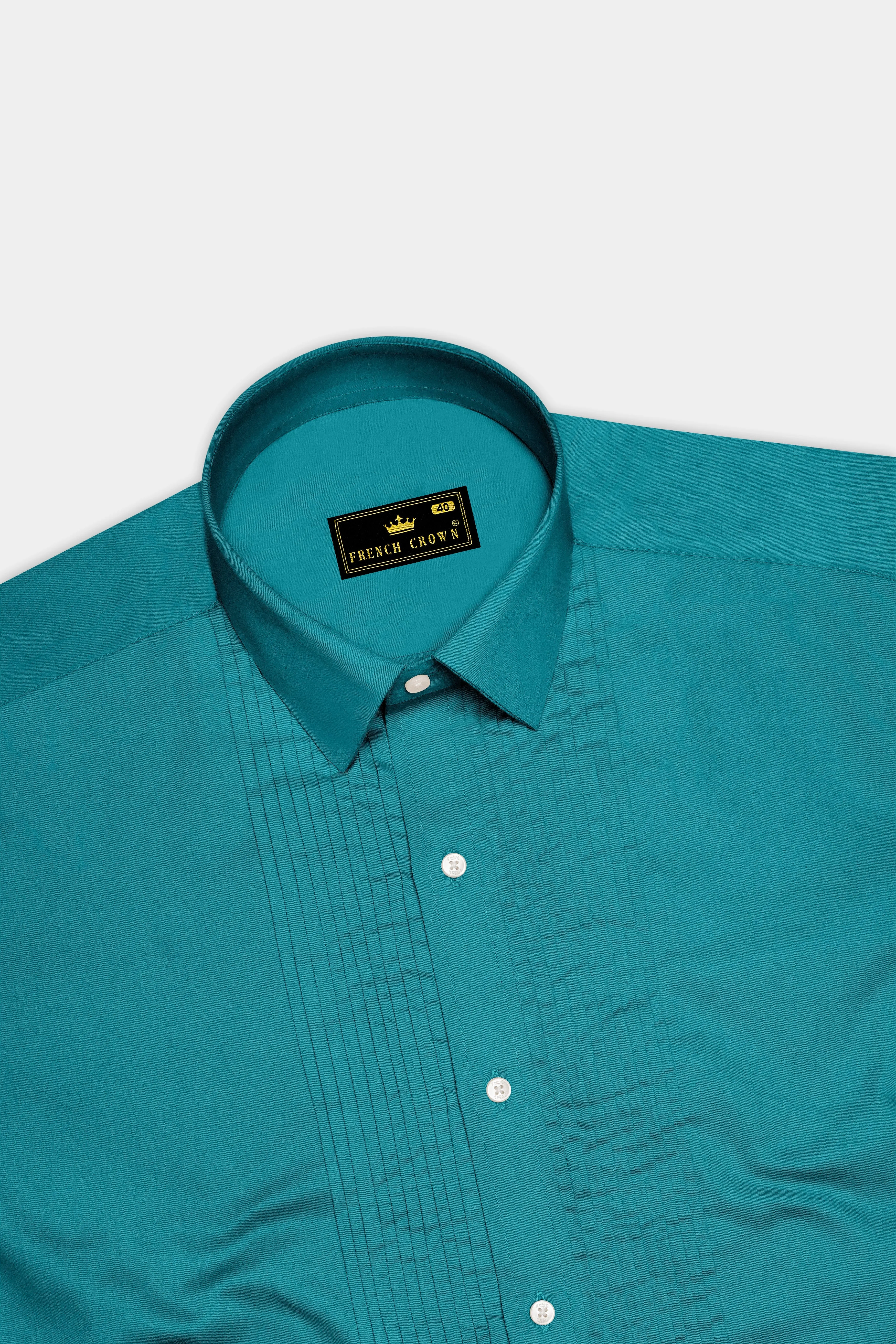 Emeron-Teal green Subtle Sheen Super Soft Premium Cotton Tuxedo Dress Shirt sold by French Crown product image thumbnail 5