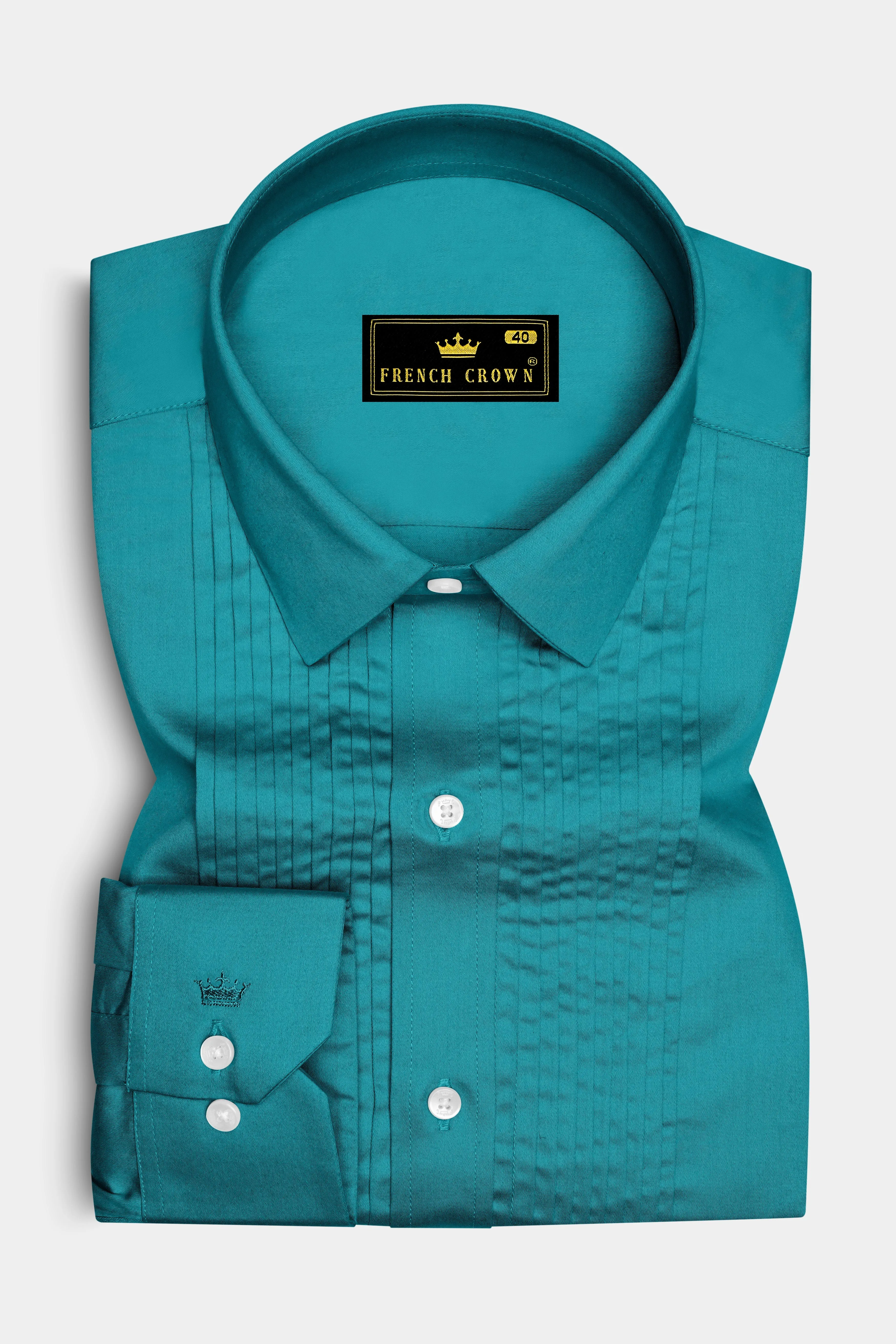 Emeron-Teal green Subtle Sheen Super Soft Premium Cotton Tuxedo Dress Shirt sold by French Crown product image thumbnail 2