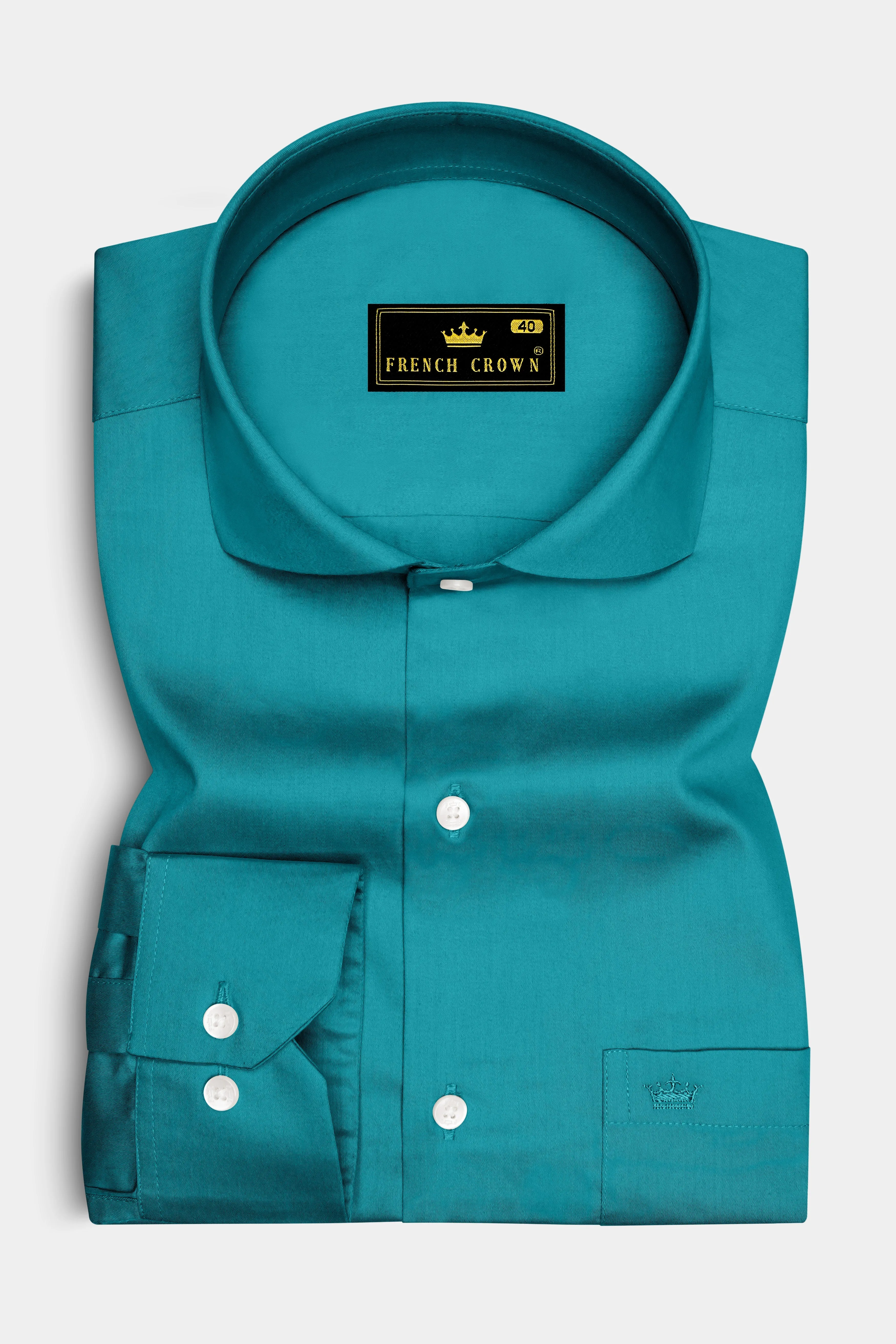 Emeron-Teal green Subtle Sheen Super Soft Premium Cotton Cut Away Collar Dress Shirt sold by French Crown product image thumbnail 4