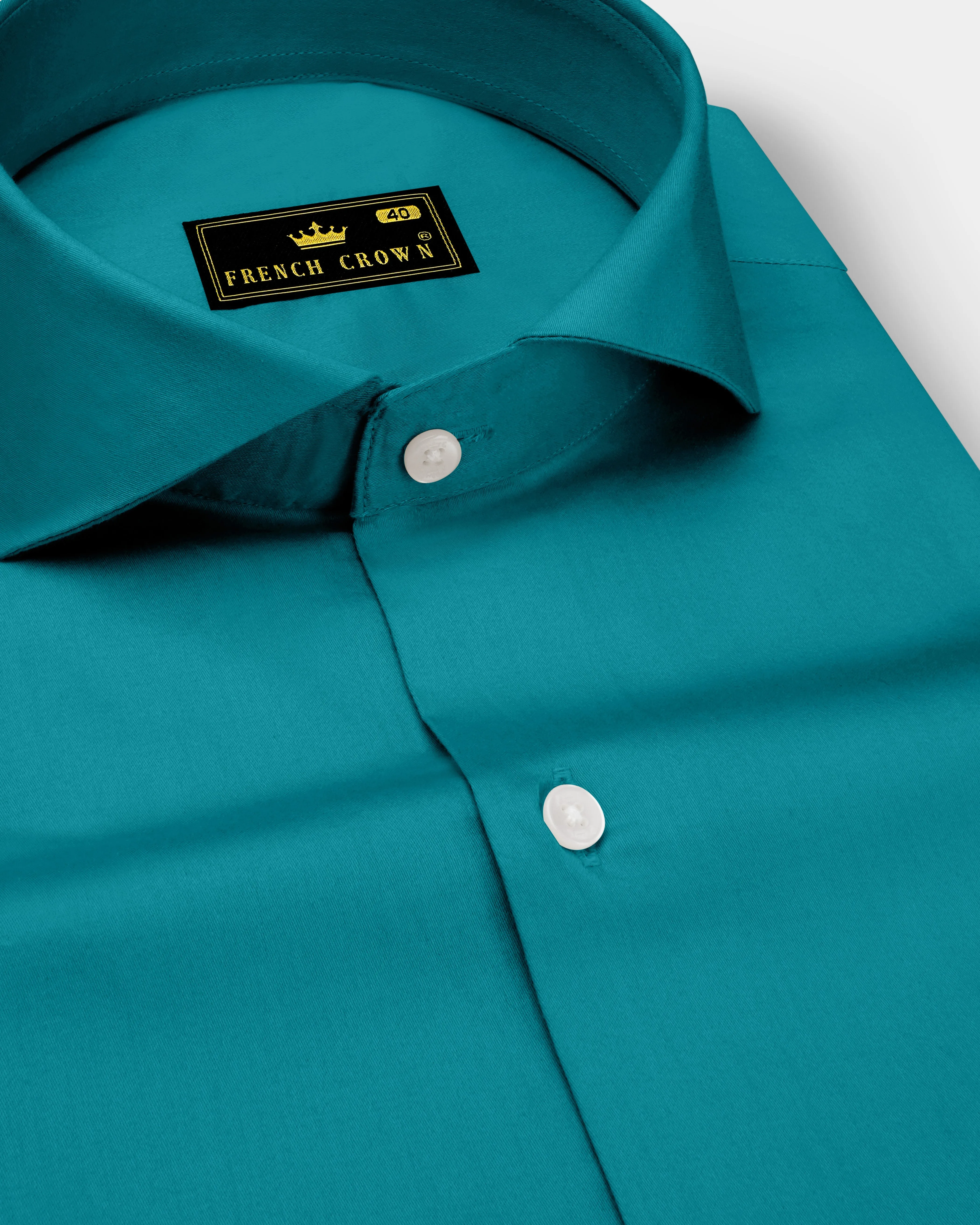 Emeron-Teal green Subtle Sheen Super Soft Premium Cotton Cut Away Collar Dress Shirt sold by French Crown