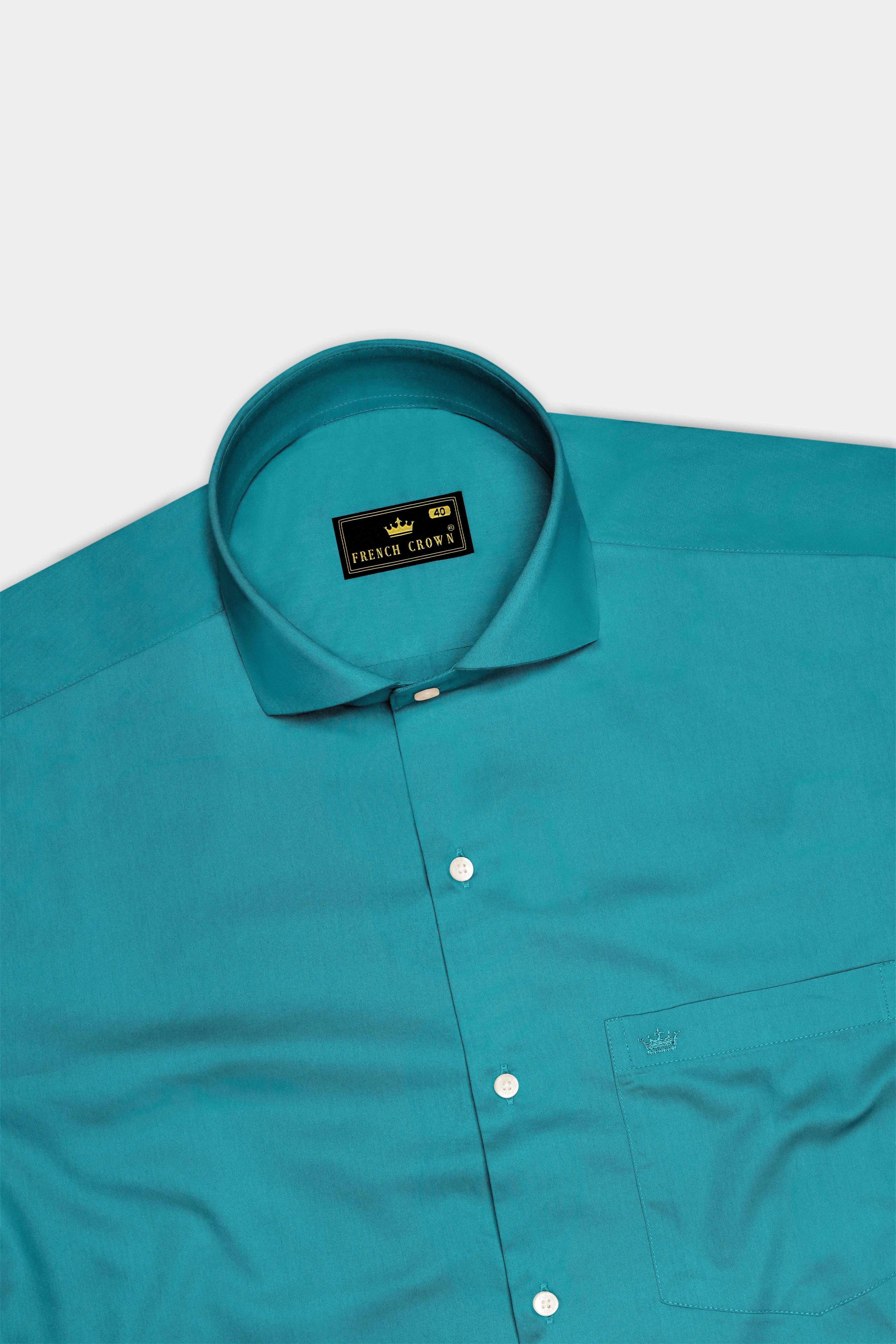Emeron-Teal green Subtle Sheen Super Soft Premium Cotton Cut Away Collar Dress Shirt sold by French Crown product image thumbnail 5