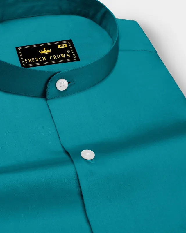 Emeron-Teal green Subtle Sheen Super Soft Premium Cotton Mandarin Dress Shirt sold by French Crown
