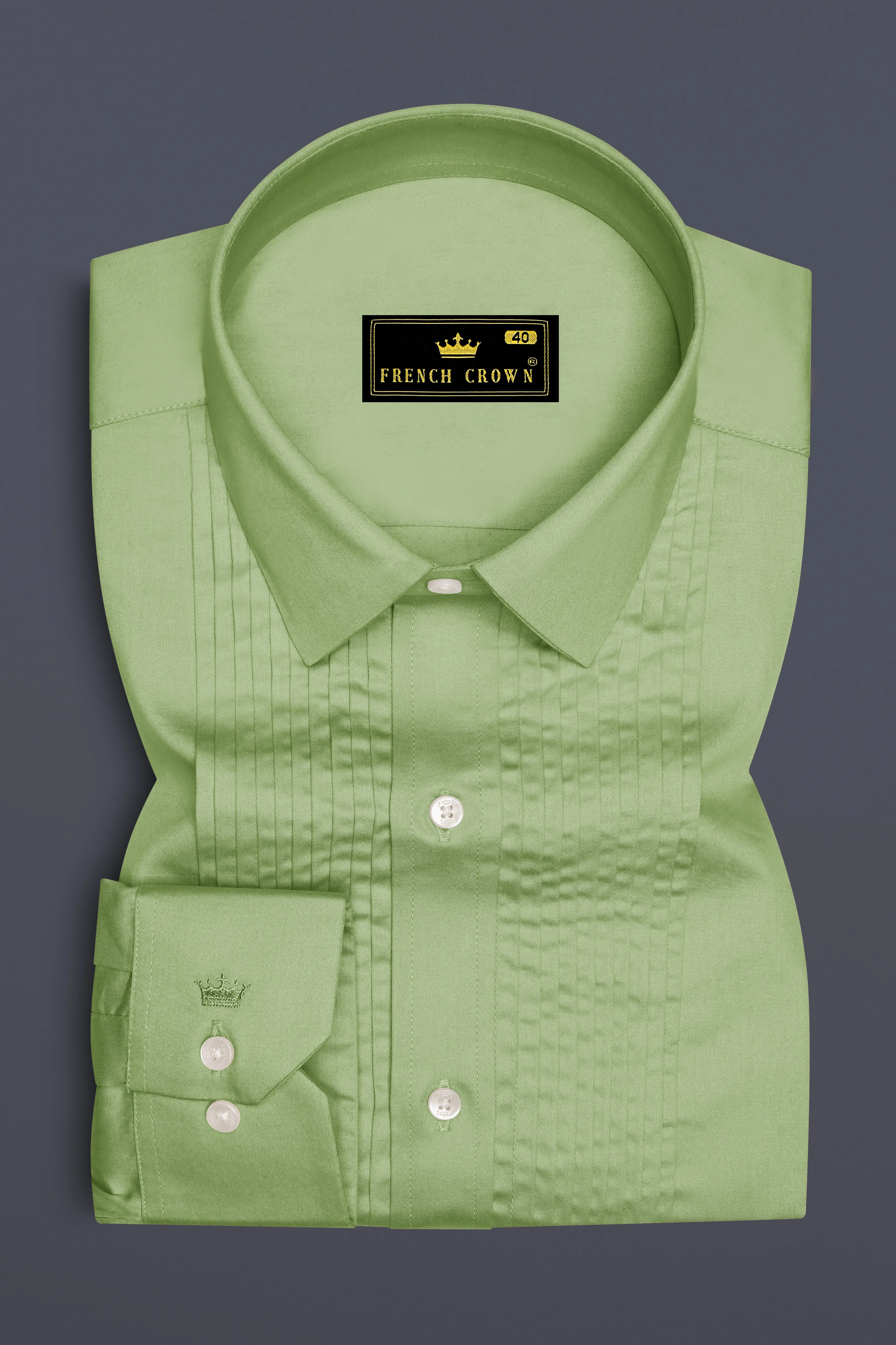 Verdan-Tan Green Subtle Sheen Super Soft Premium Cotton Tuxedo Dress Shirt sold by French Crown product image thumbnail 2