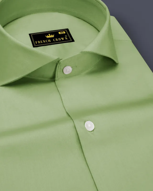 Verdan-Tan Green Subtle Sheen Super Soft Premium Cotton Cut Away Collar Dress Shirt sold by French Crown