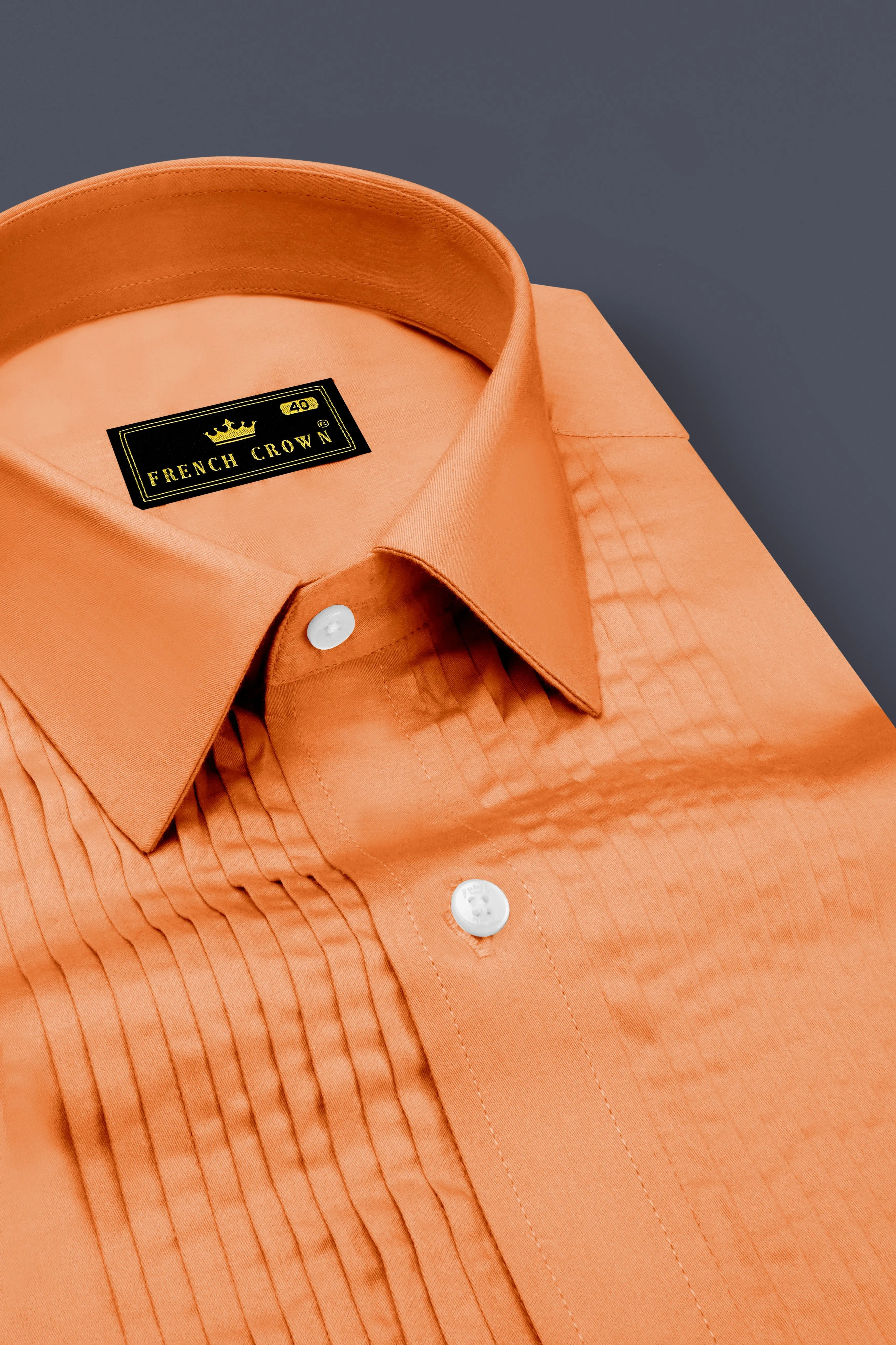 Safforo-Persian Orange Subtle Sheen Super Soft Premium Cotton Tuxedo Dress Shirt sold by French Crown product image thumbnail 4