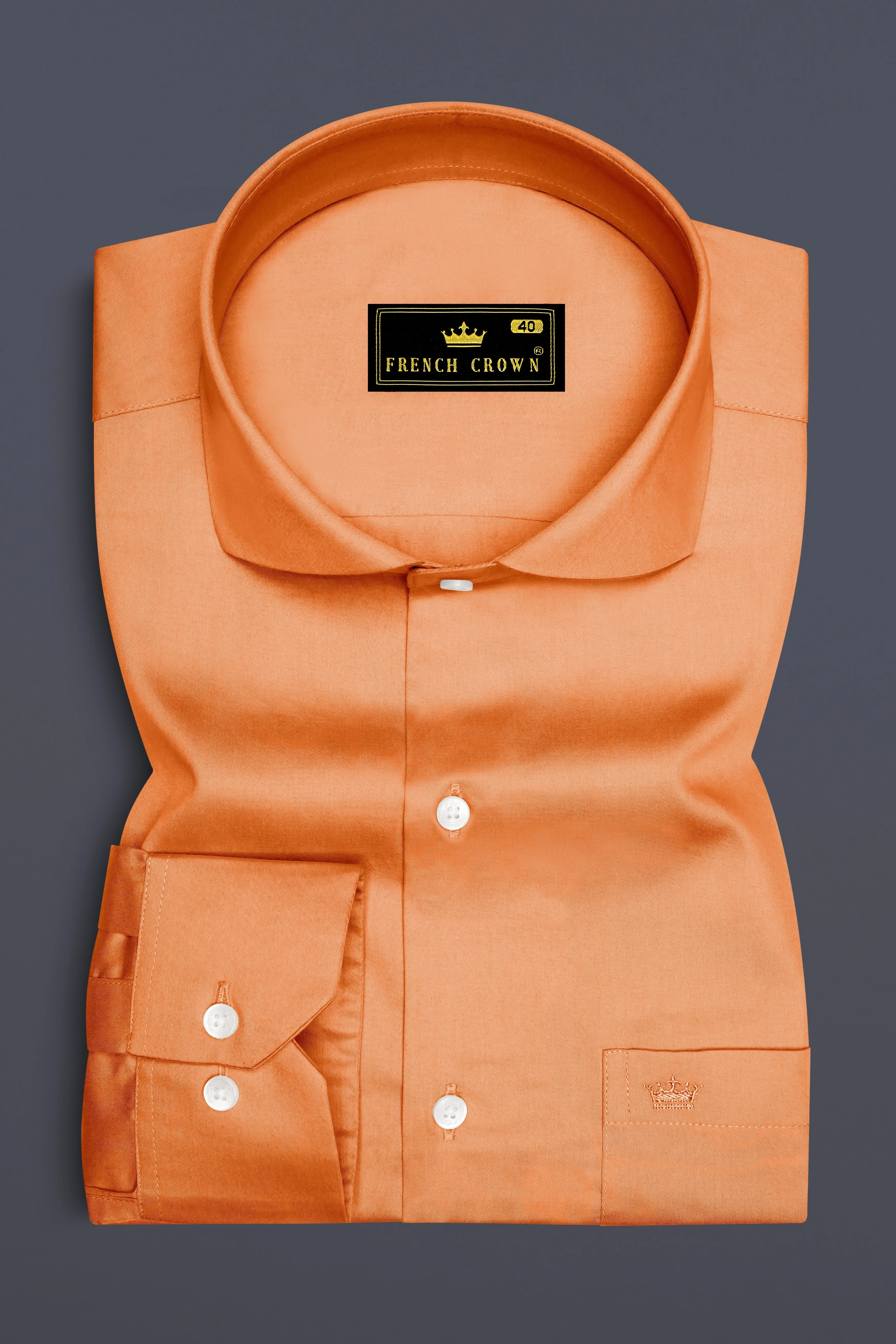 Safforo-Persian Orange Subtle Sheen Super Soft Premium Cotton Cut Away Collar Dress Shirt sold by French Crown product image thumbnail 4
