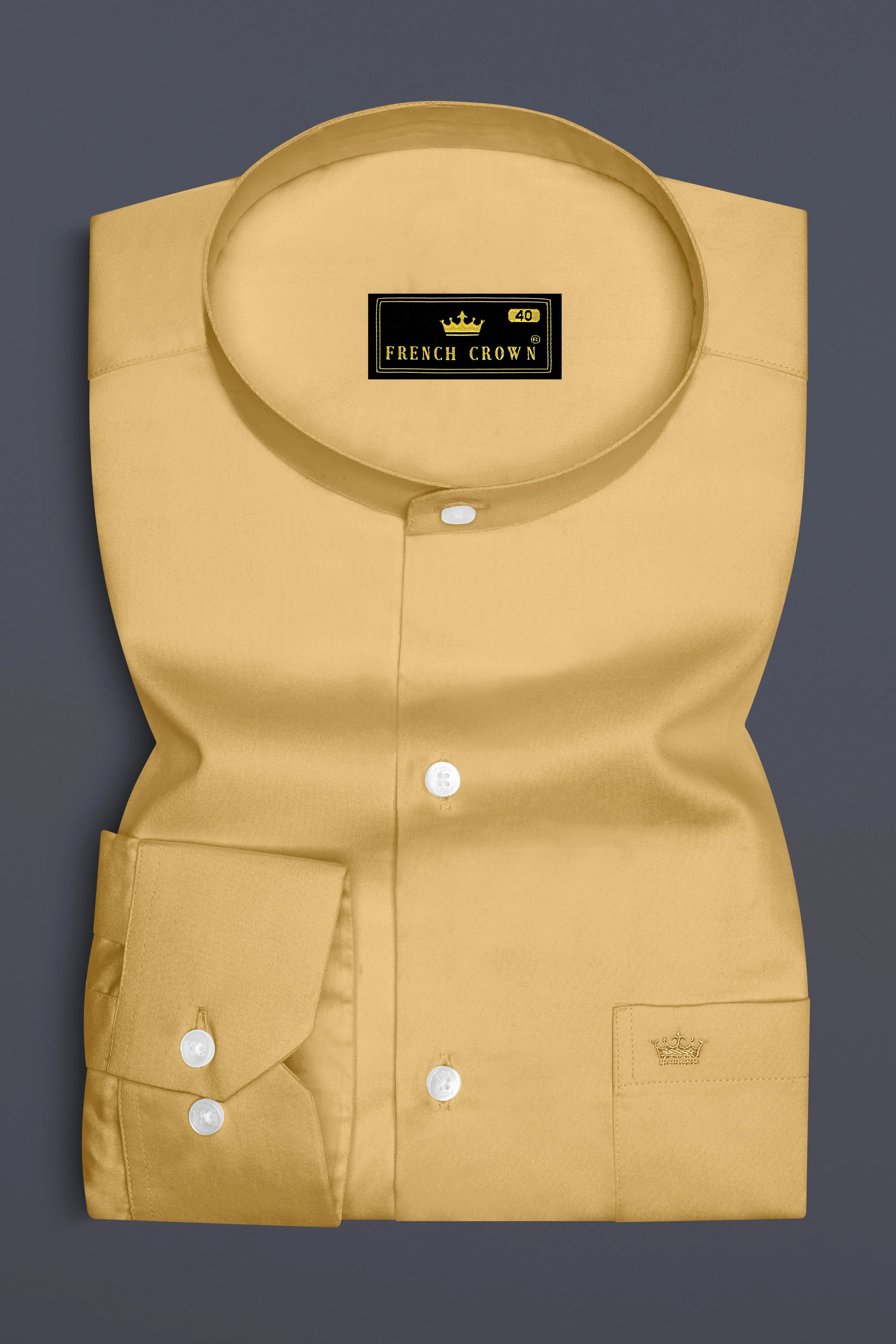 Aurion-Desert Yellow Subtle Sheen Super Soft Premium Cotton Mandarin Dress Shirt sold by French Crown product image thumbnail 4