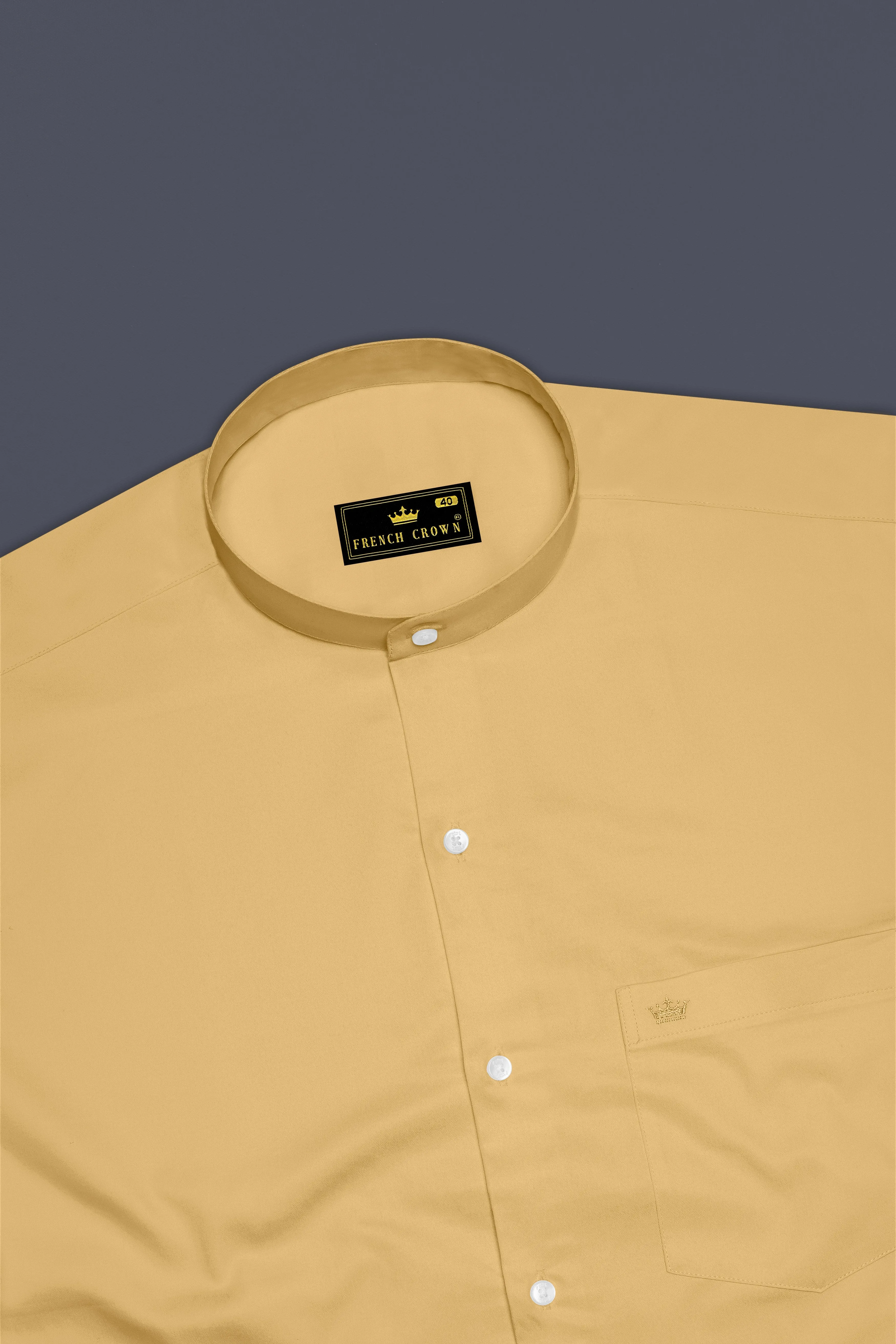 Aurion-Desert Yellow Subtle Sheen Super Soft Premium Cotton Mandarin Dress Shirt sold by French Crown product image thumbnail 5