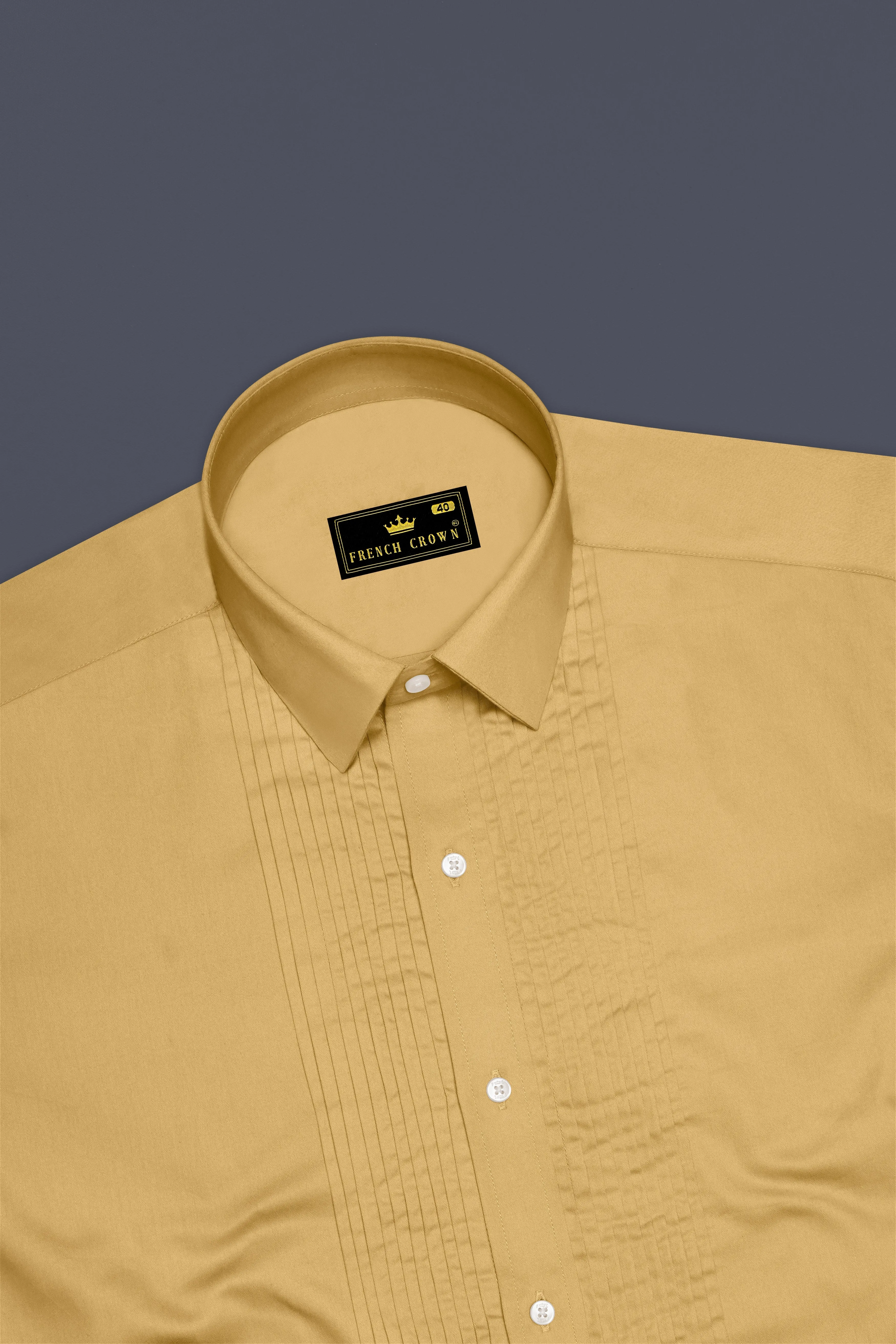 Aurion-Desert Yellow Subtle Sheen Super Soft Premium Cotton Tuxedo Dress Shirt sold by French Crown product image thumbnail 5